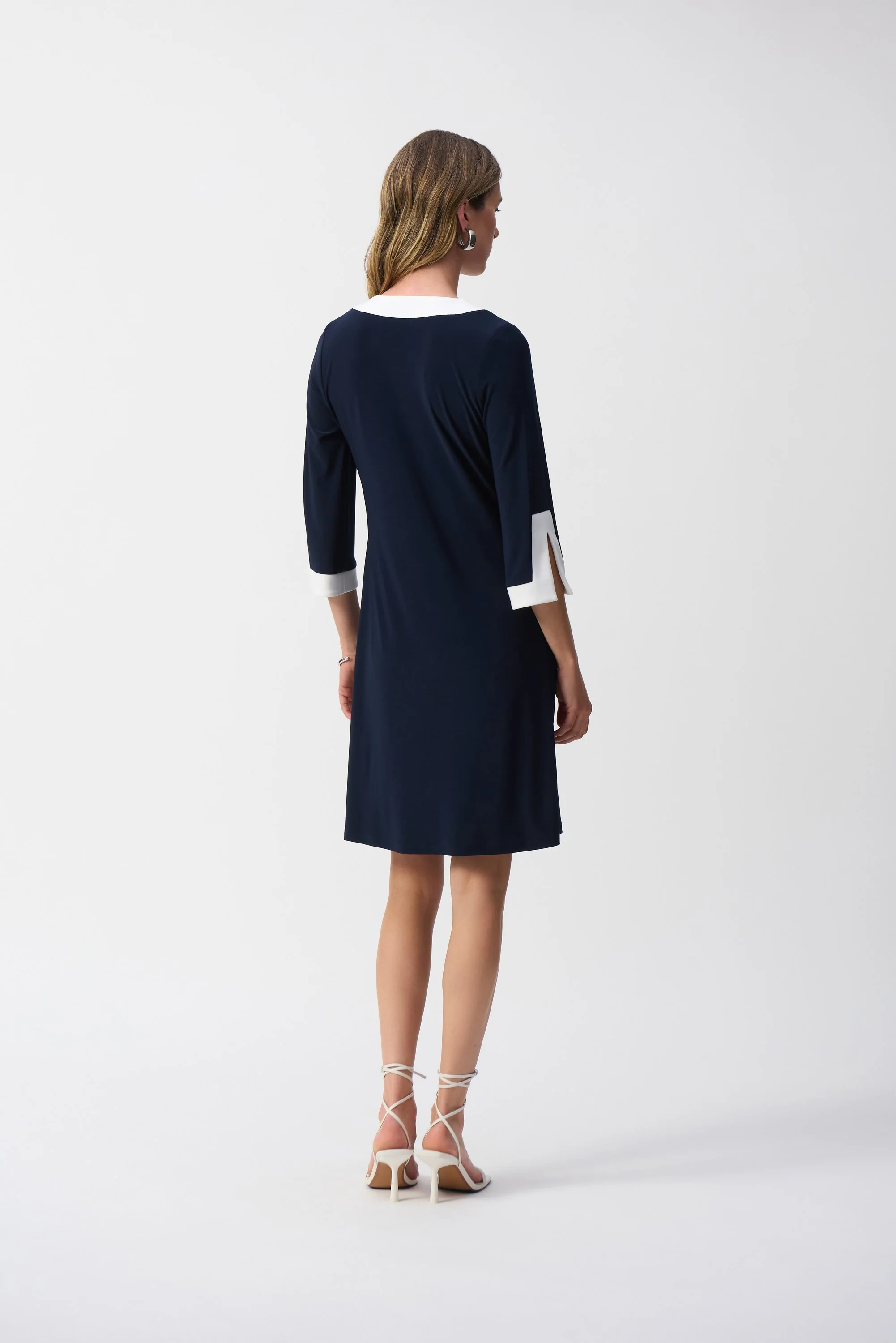 251046 silky knit navy colour block dress - Image 4