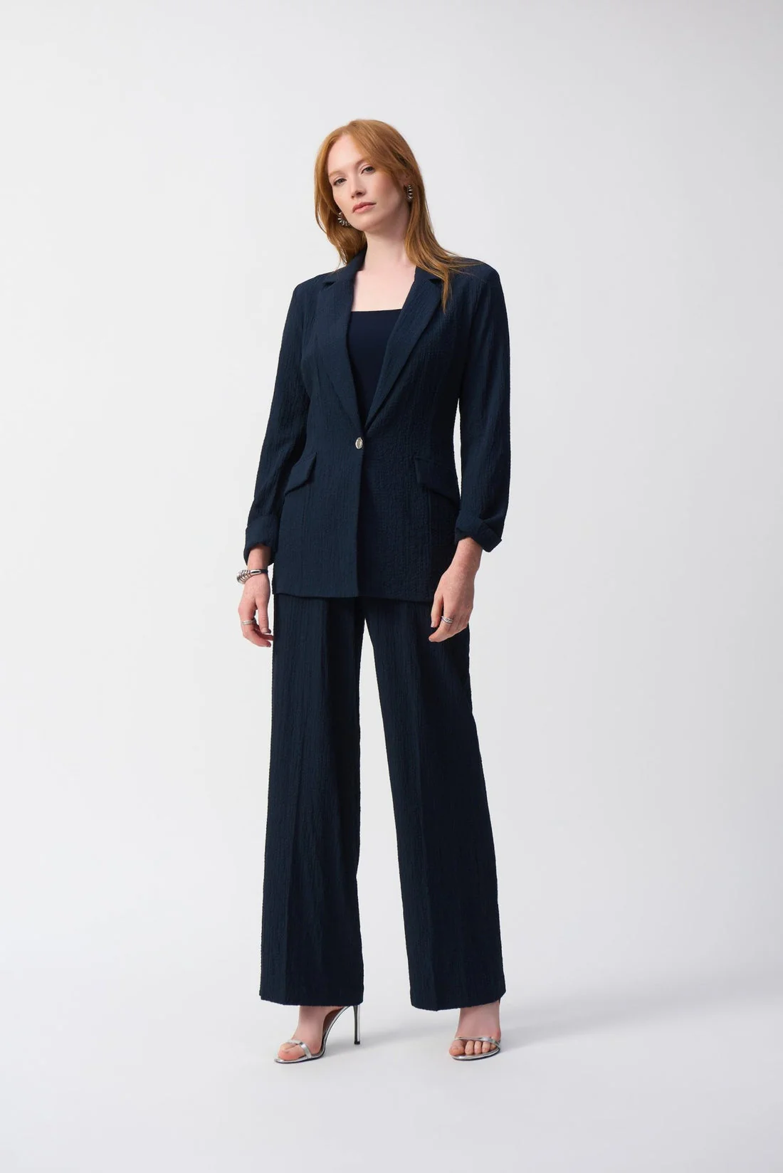 251082 JOSEPH RIBKOFF SEERSUCKER STRAIGHT BLAZER NAVY BLUE - Image 2