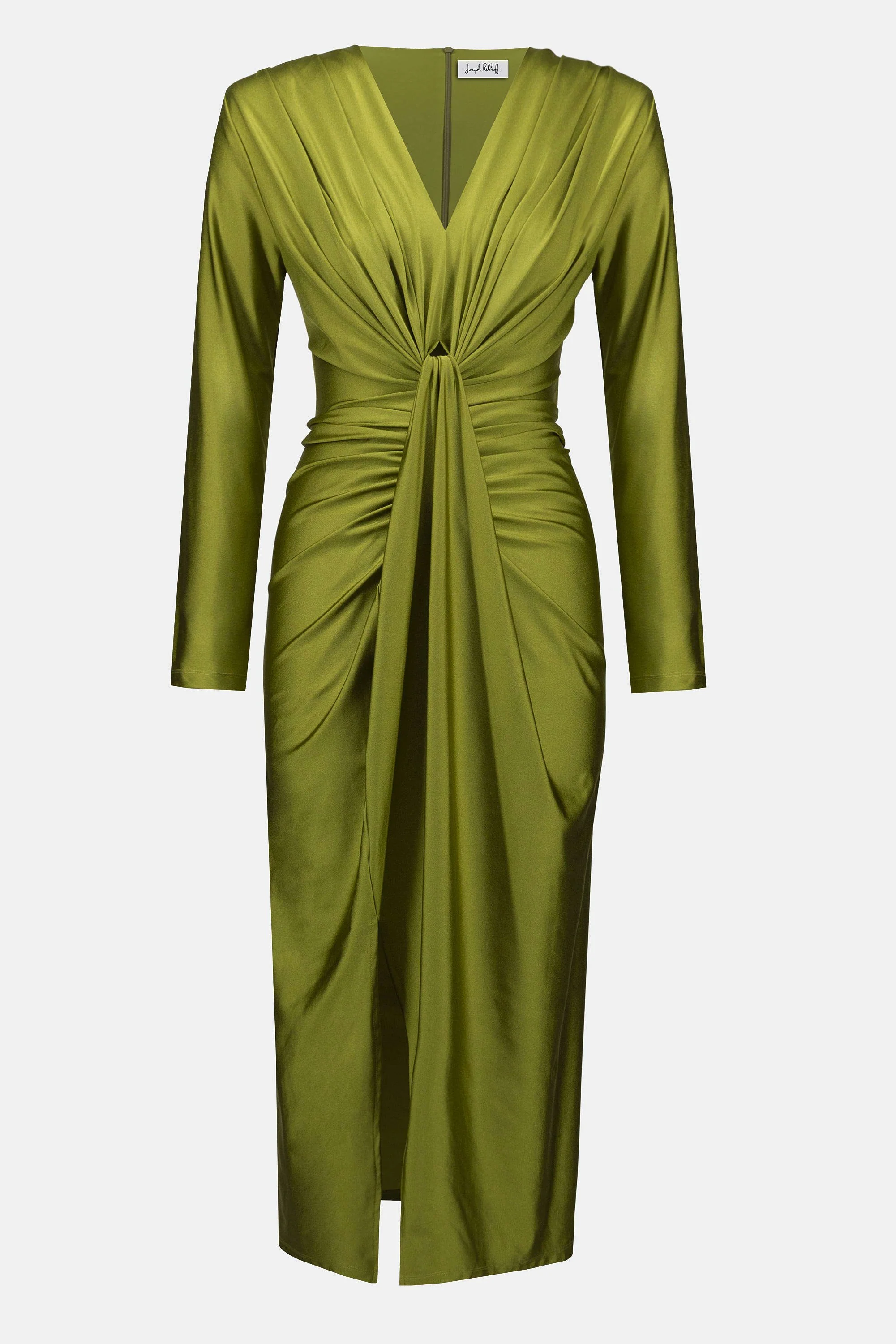 253714 satin effect silky knit  draped v neck sheath dress - Image 3