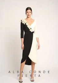 Alba Conde Black & Ivory Floral Detail Dress - Image 2