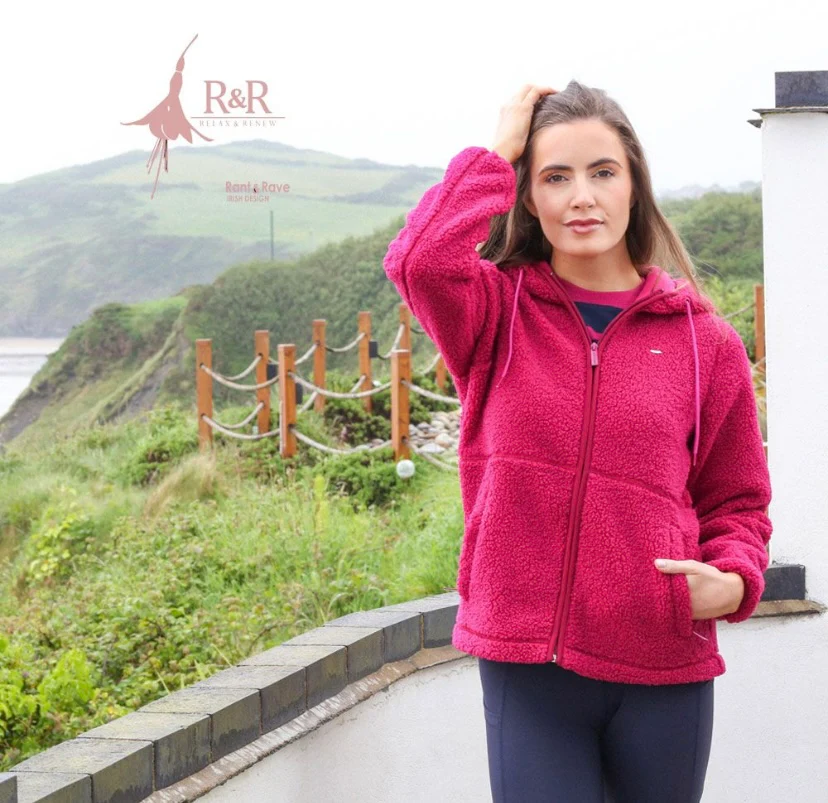 Alma cerise pink teddy zip hood - Image 3