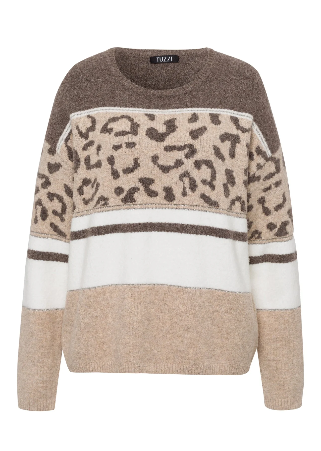 Animal Print & Stripe Knit Sweater - Image 3