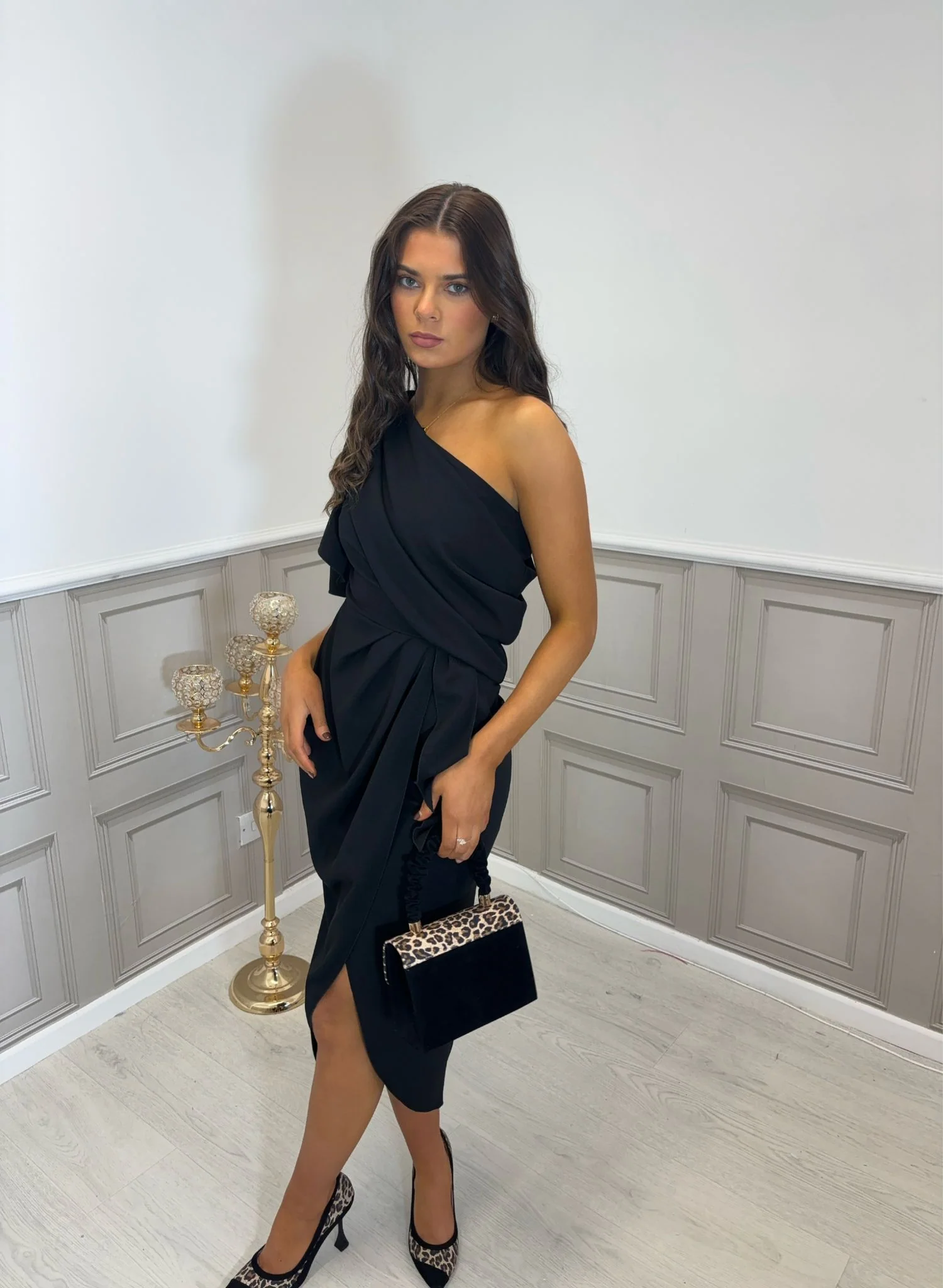 Black one shoulder midi dress - Image 2