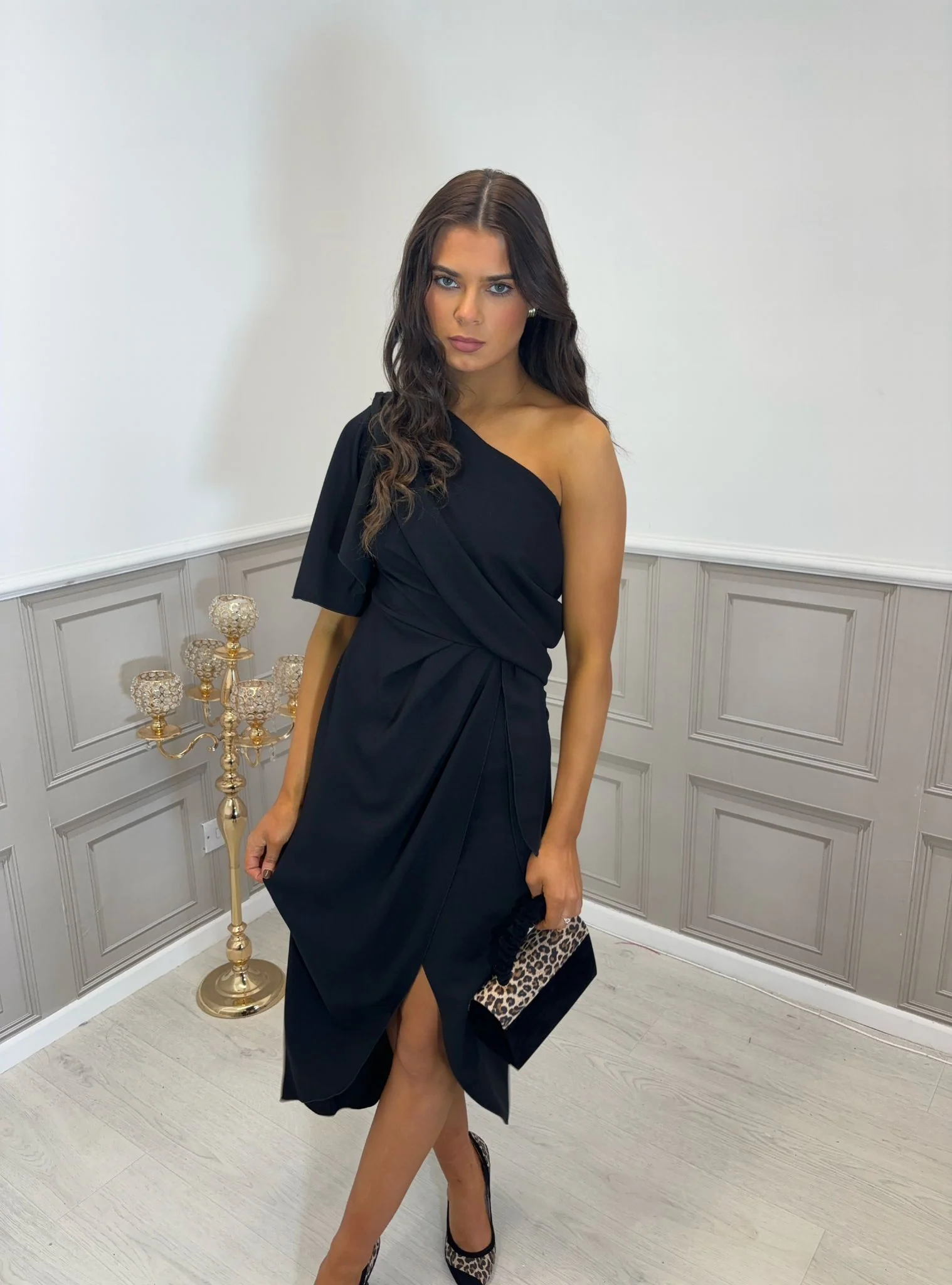 Black one shoulder midi dress - Image 3