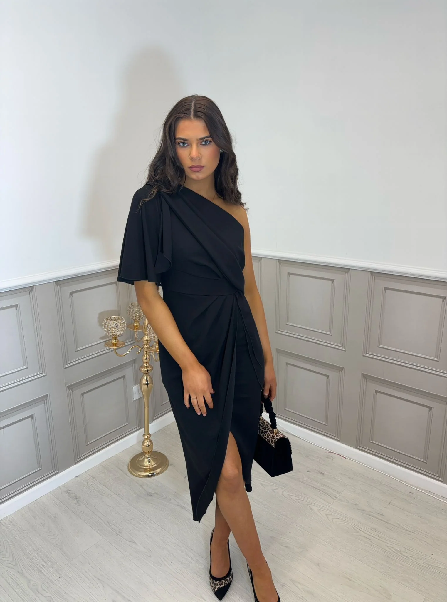 Black one shoulder midi dress - Image 4