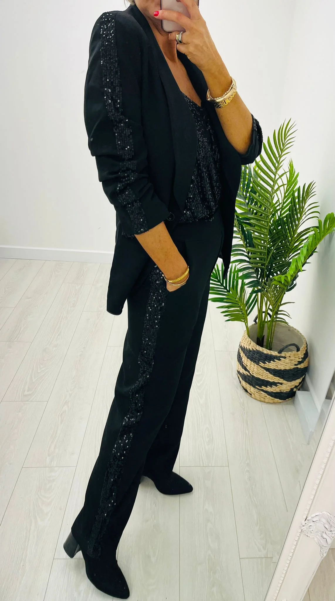 Black sequence stripe trouser hip - Image 2
