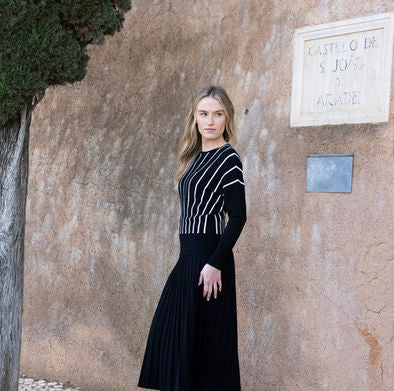 Black & White Stripe Detail Knit Sweater 8016 - Image 3