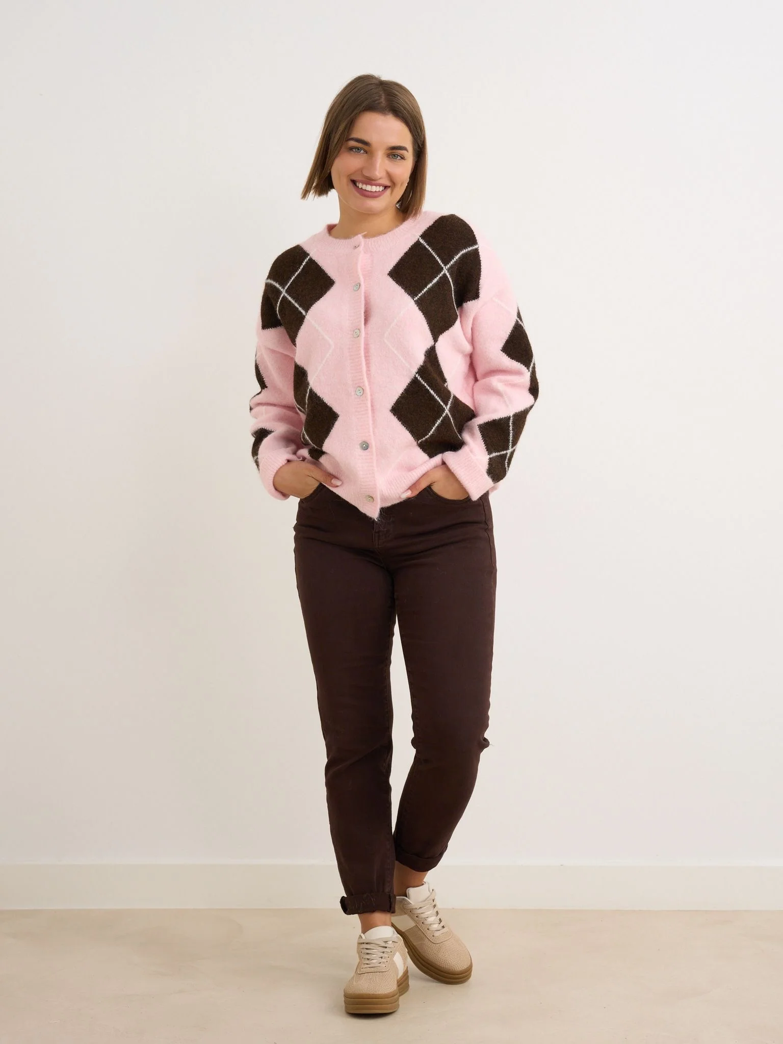 Soft pink/brown button up cardigan - Image 2