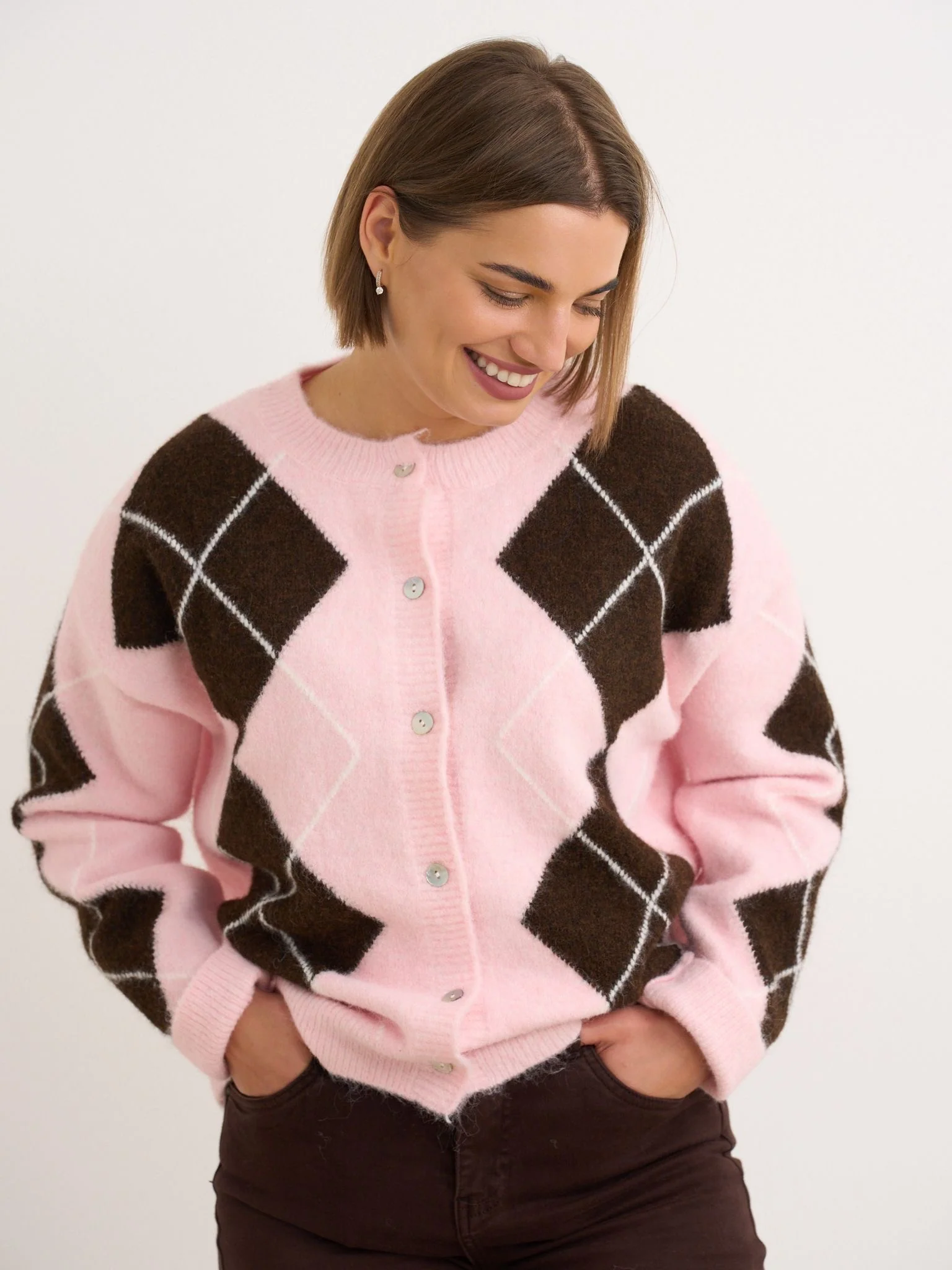 Soft pink/brown button up cardigan - Image 3