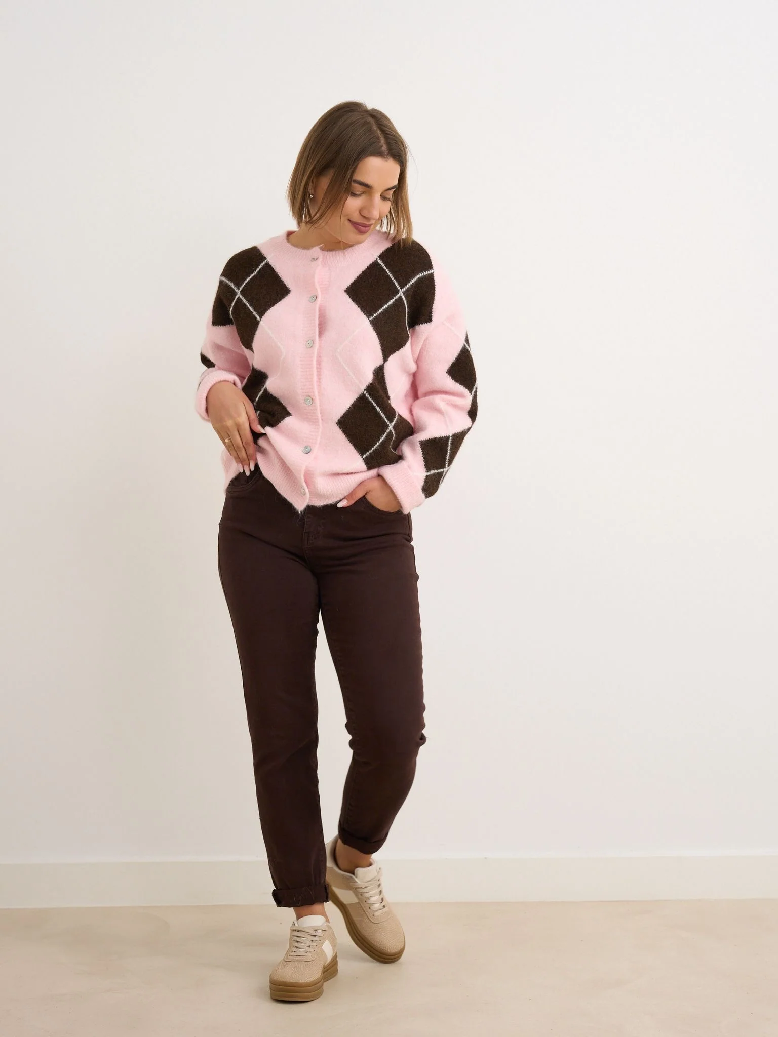 Soft pink/brown button up cardigan - Image 4