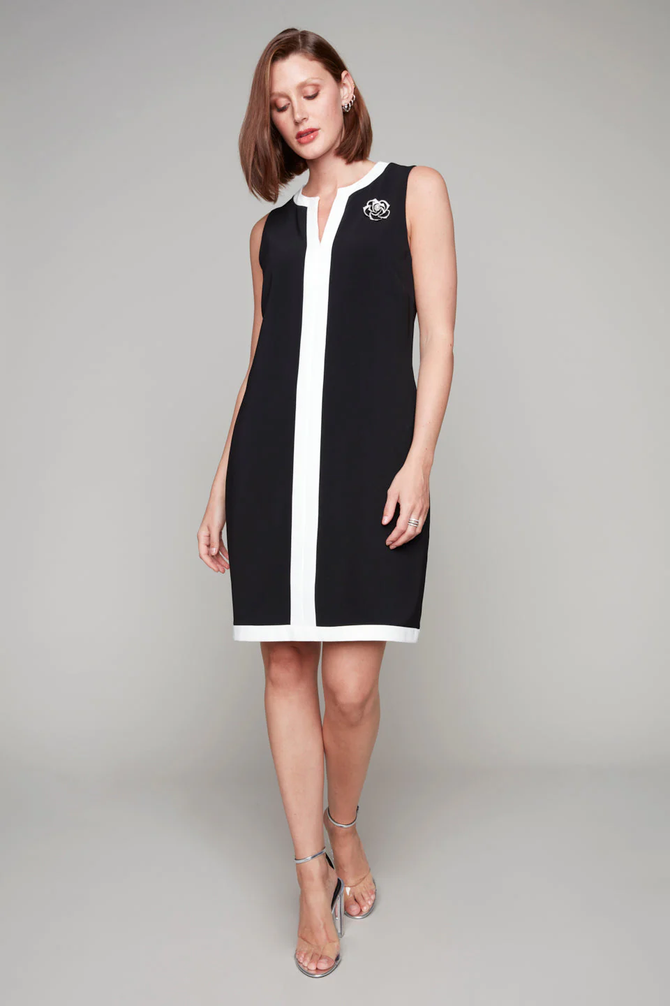 Compli K Noir sleeveless sheath dress with camelia brooch detail - Image 2
