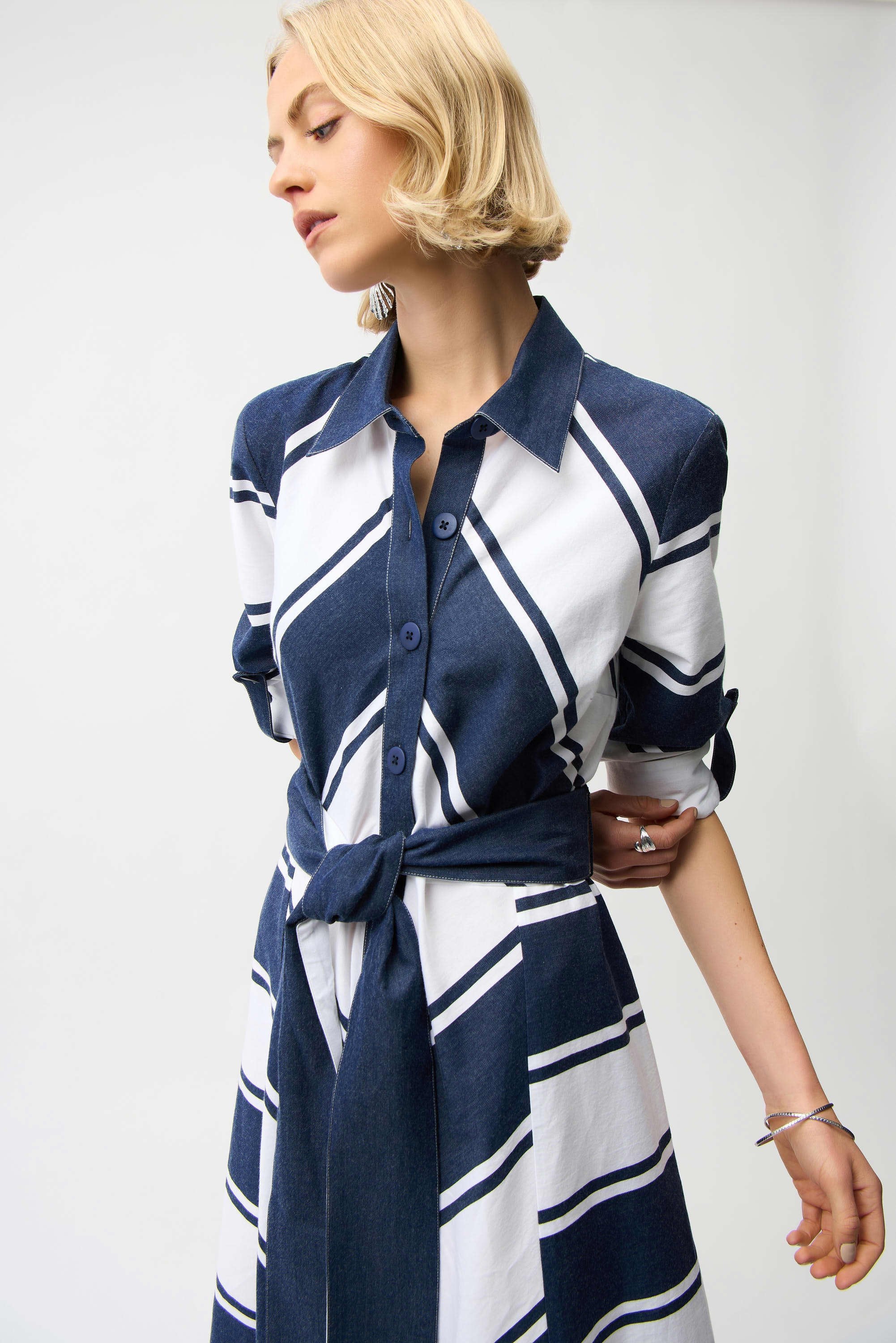 Cotton Stripe Print Fit and Flare Shirt Dress with Reversible Sash
261936 - Image 4