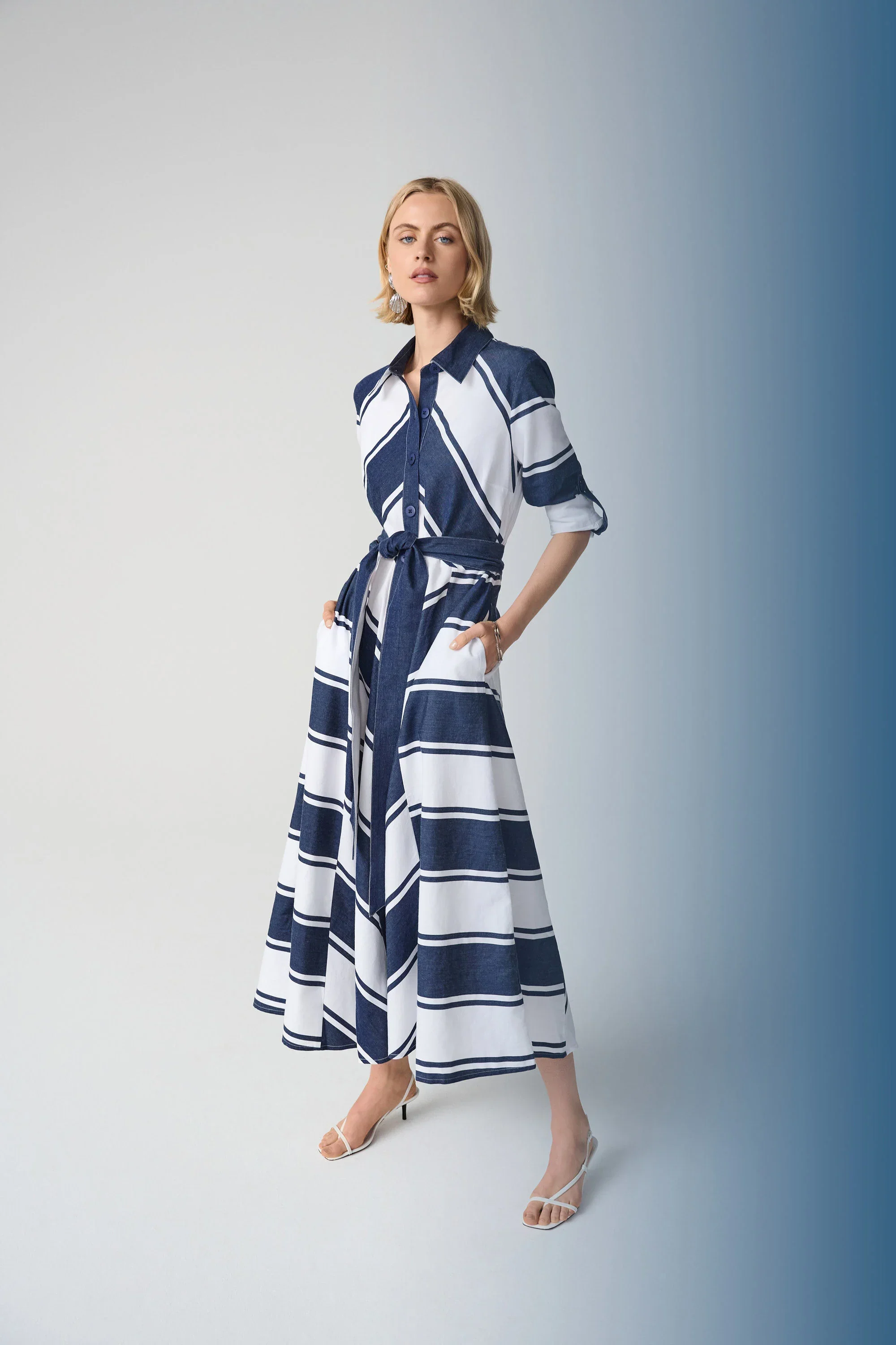 Cotton Stripe Print Fit and Flare Shirt Dress with Reversible Sash
261936 - Image 6