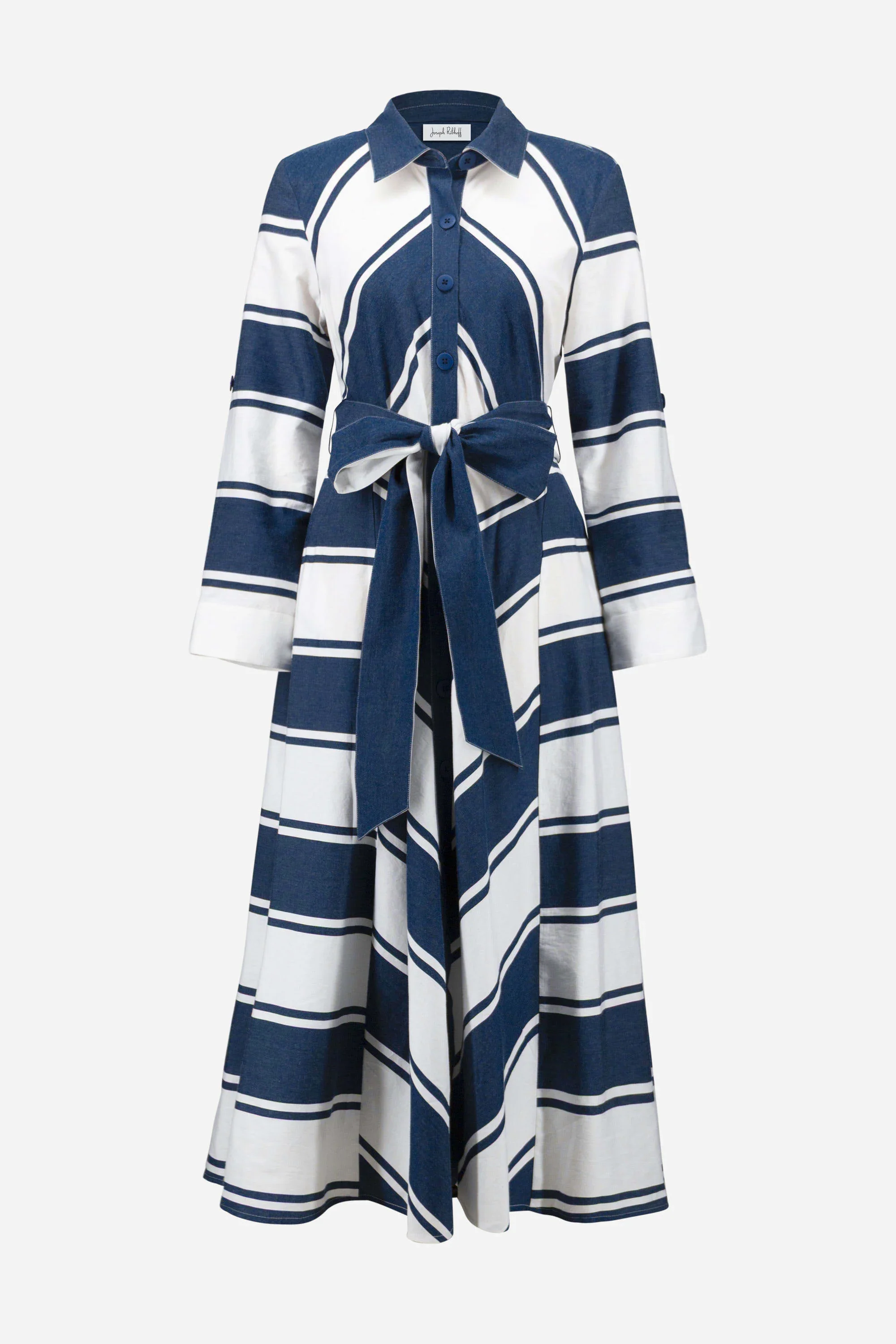 Cotton Stripe Print Fit and Flare Shirt Dress with Reversible Sash
261936 - Image 7