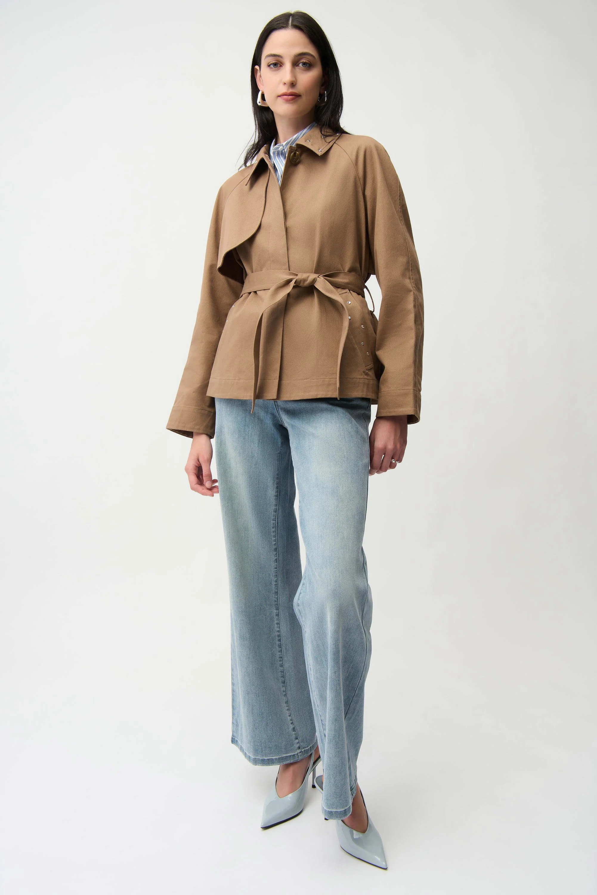 Cotton Twill Short Trench with Belt and Rhinestones Detail
261907 - Image 4
