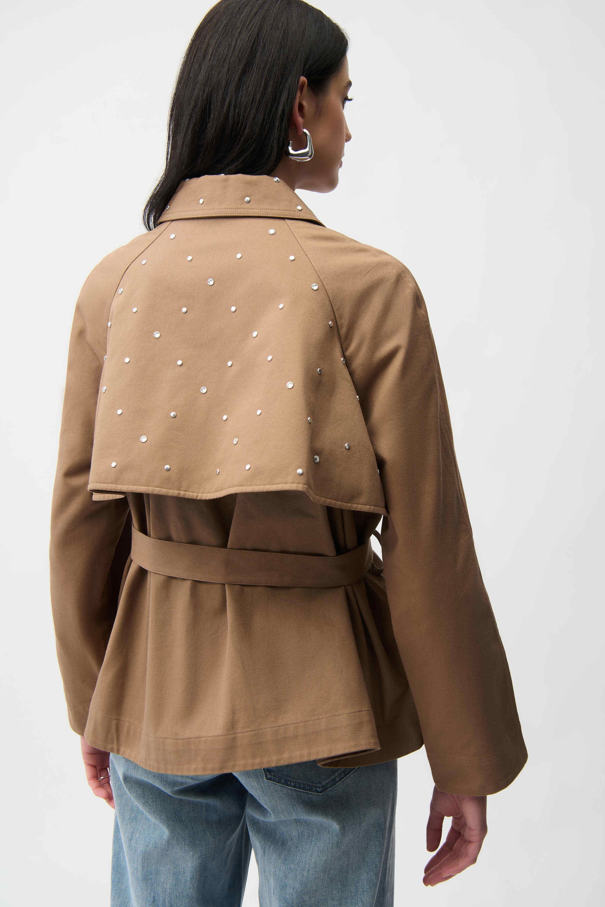 Cotton Twill Short Trench with Belt and Rhinestones Detail
261907 - Image 6