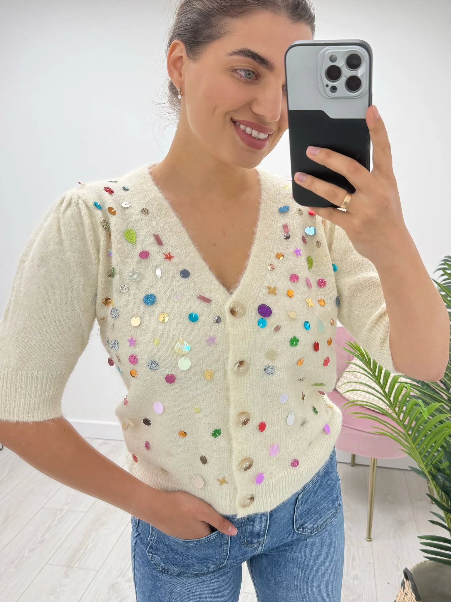 Cream disc cardigan - Image 2