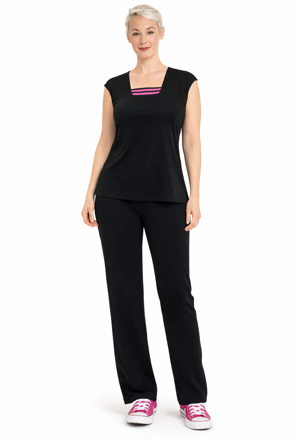Doris Stretch Cap Sleeve Top – Black with Pink Trim

Product Code: 548270