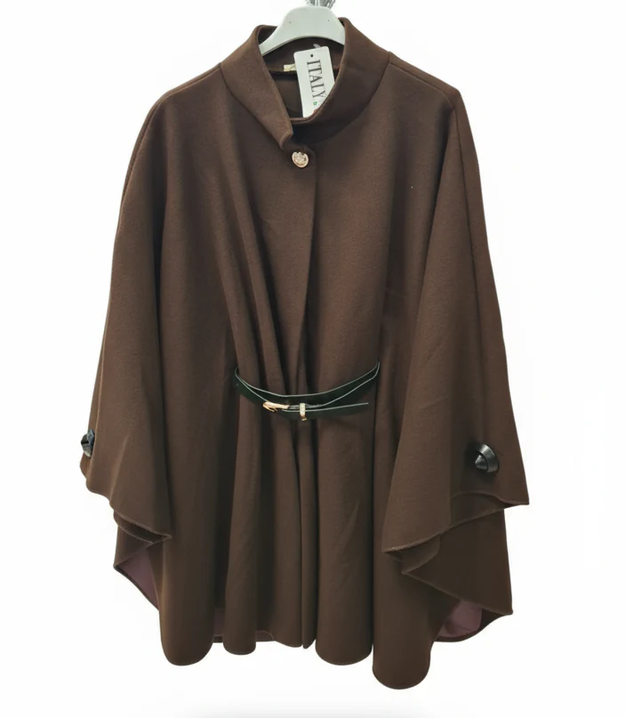 Elegant brown cape with belt - Image 3