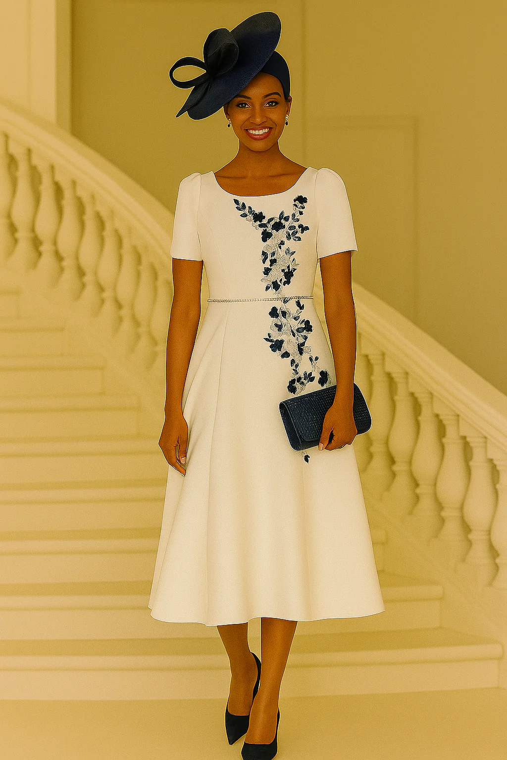 Elegant John Charles  cream /navy Dress – Size 8 Only