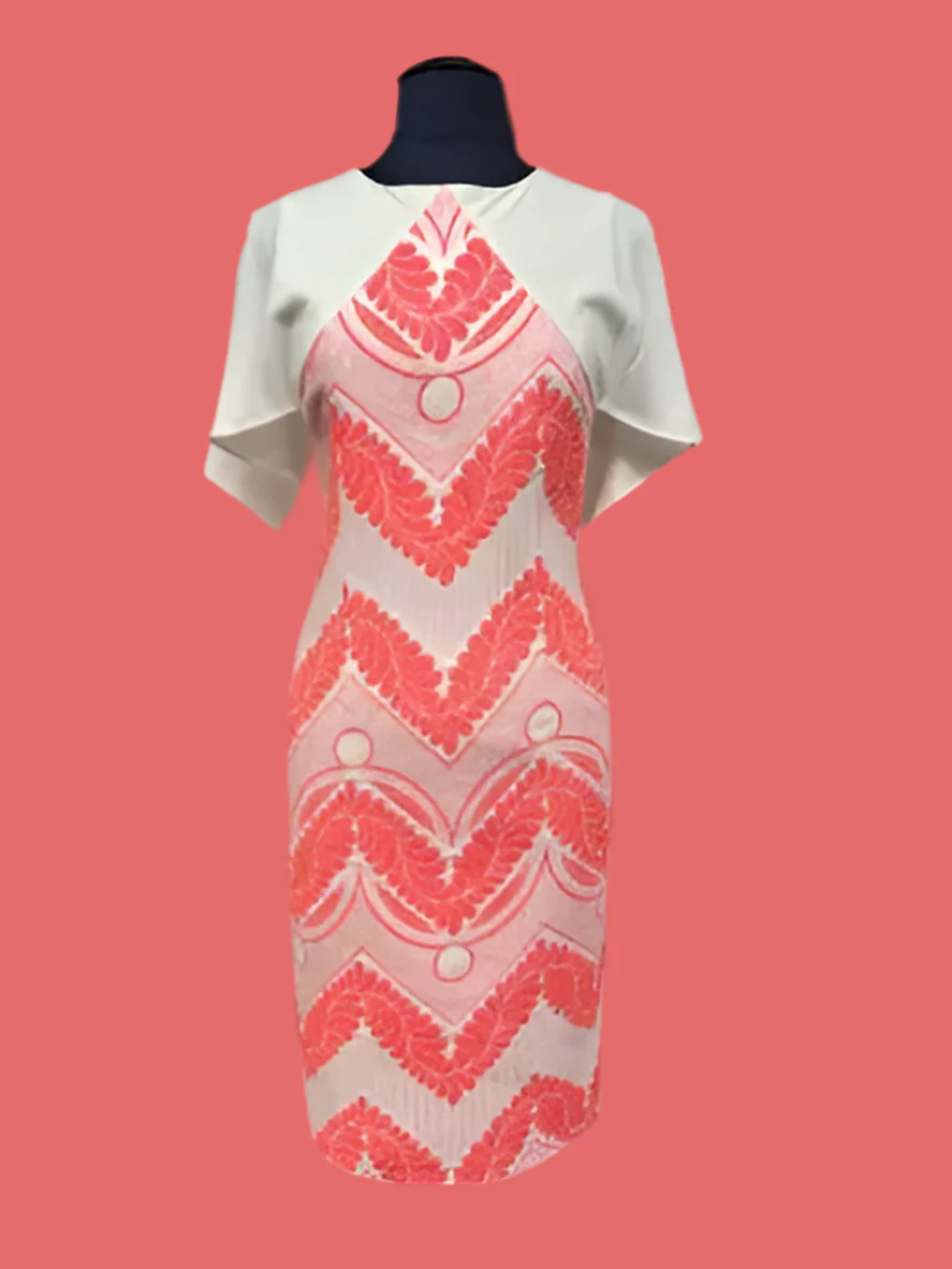 Ella boo fluorescent orange and ivory dress