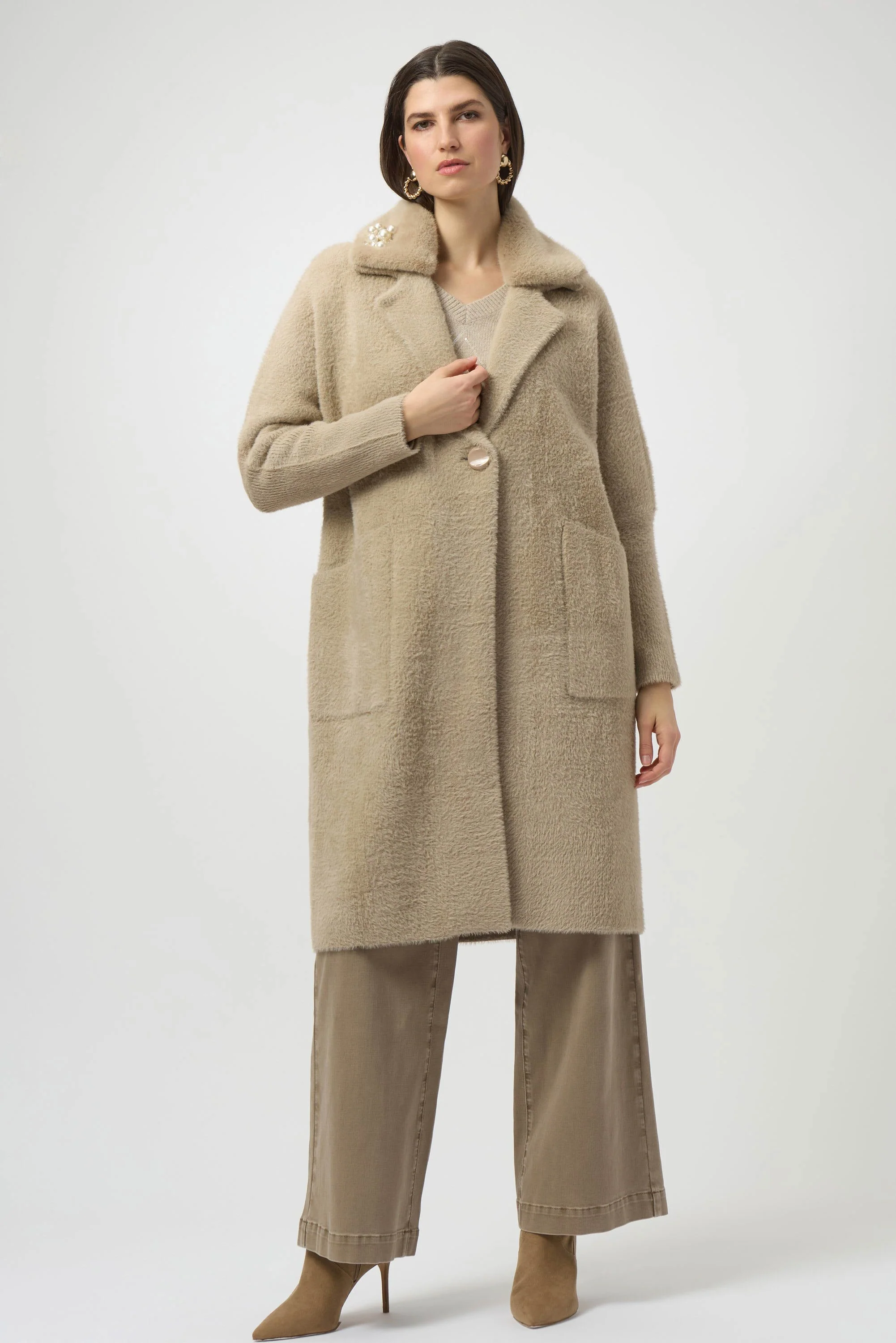 JOESPH RIBKOFF Feather Yarn and Faux Fur Sweater Coat - Image 2