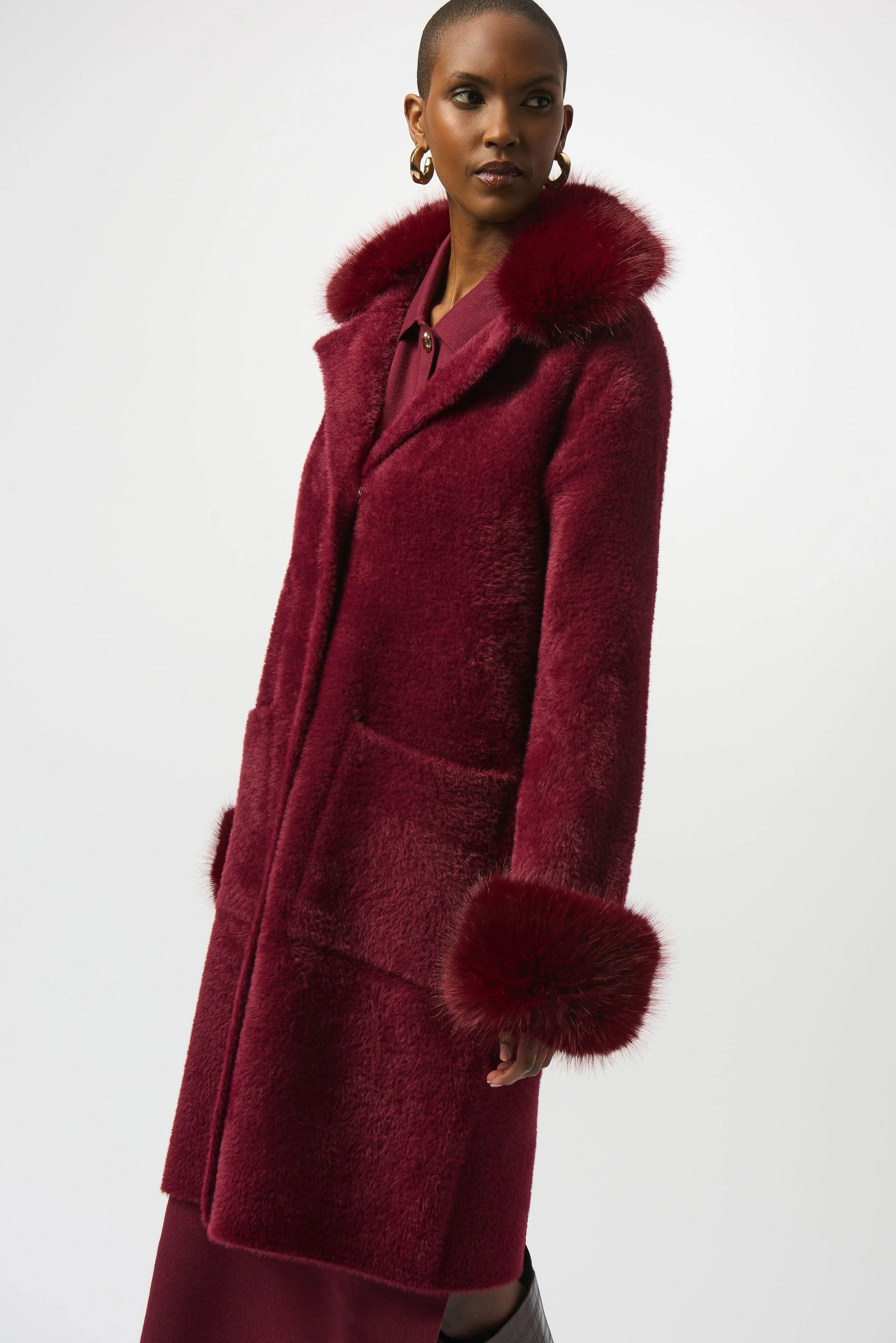 Feather Yarn and Faux Fur Sweater Coat
243923F25