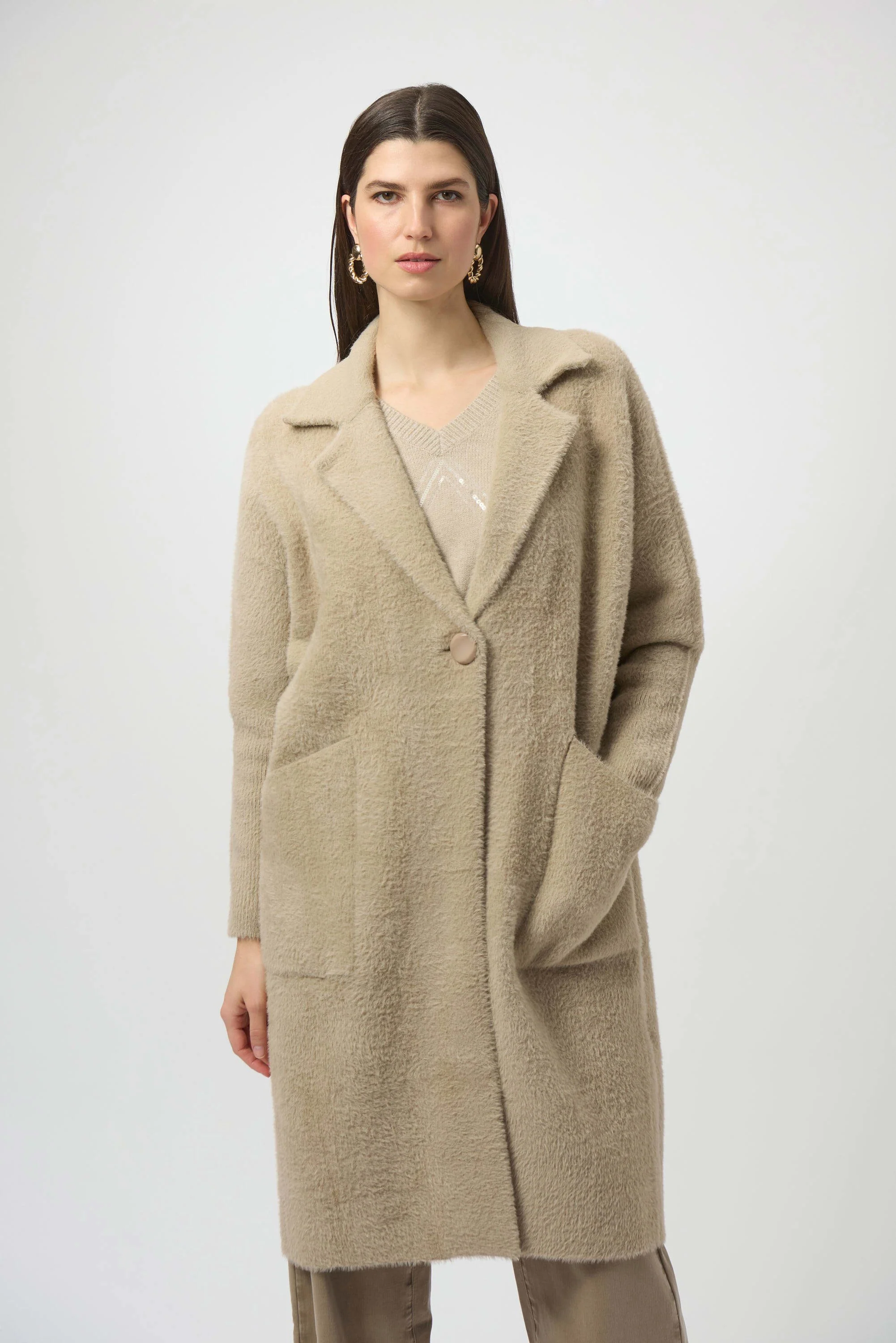 JOESPH RIBKOFF Feather Yarn and Faux Fur Sweater Coat - Image 5