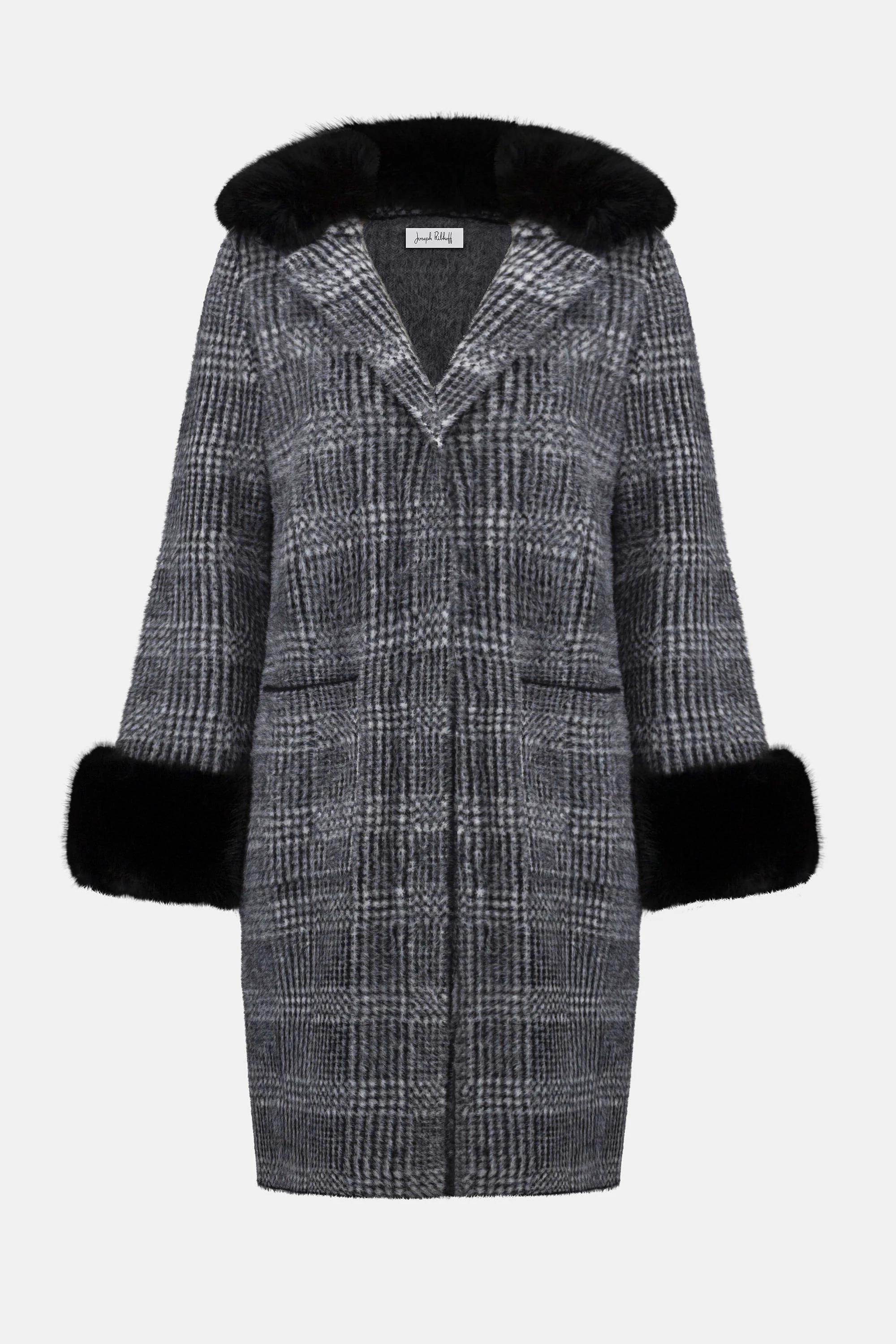 Feather Yarn Plaid Jacquard Coat with Faux Fur Trim
253900 - Image 5