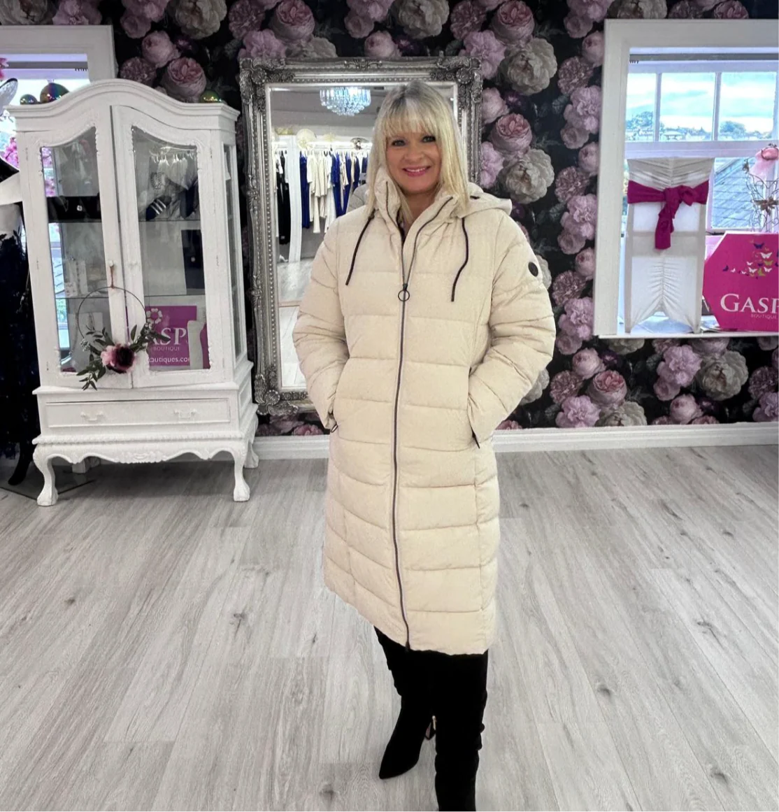 Frandsen Longline Quilted Coat – Cream - Image 2