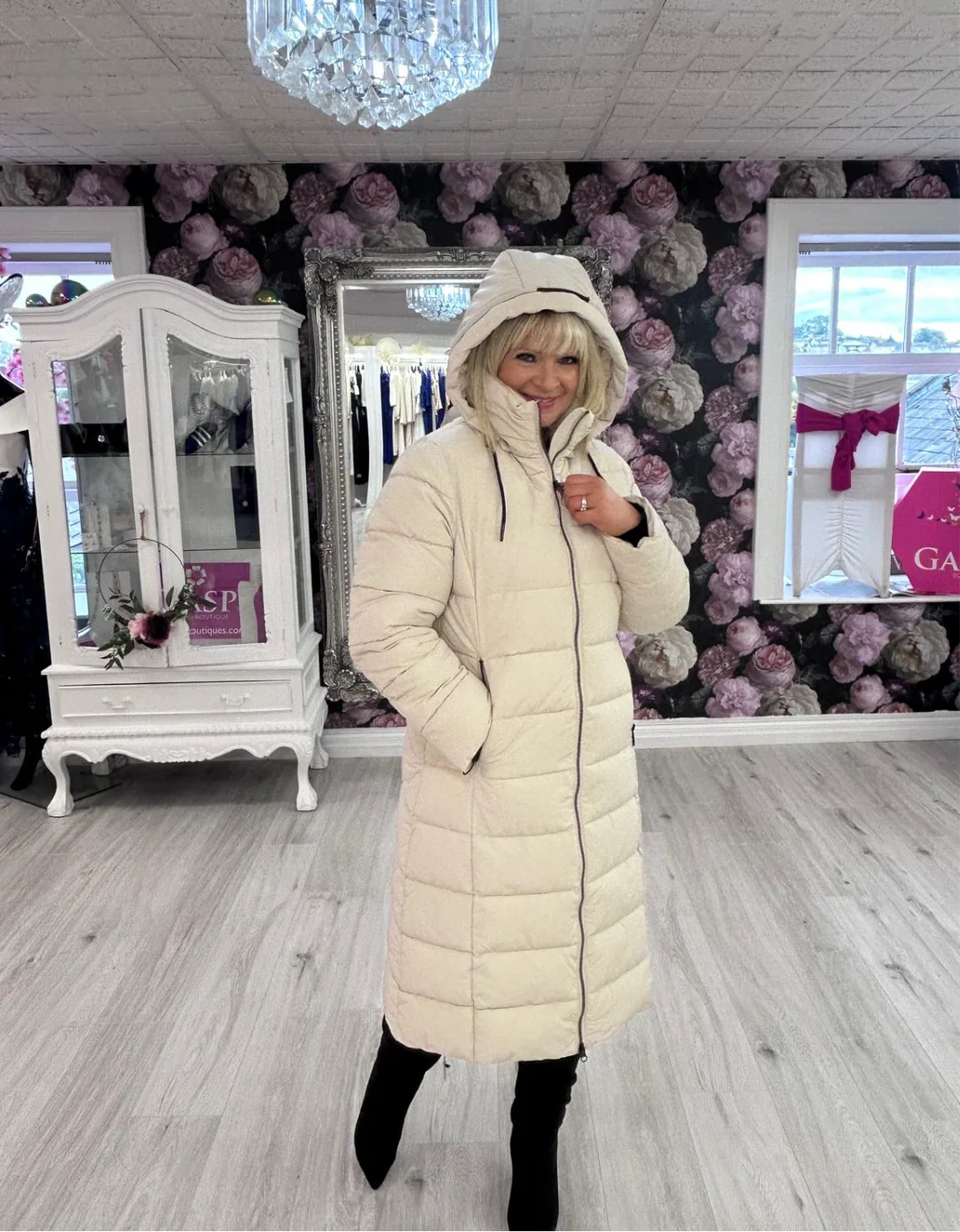 Frandsen Longline Quilted Coat – Cream - Image 3