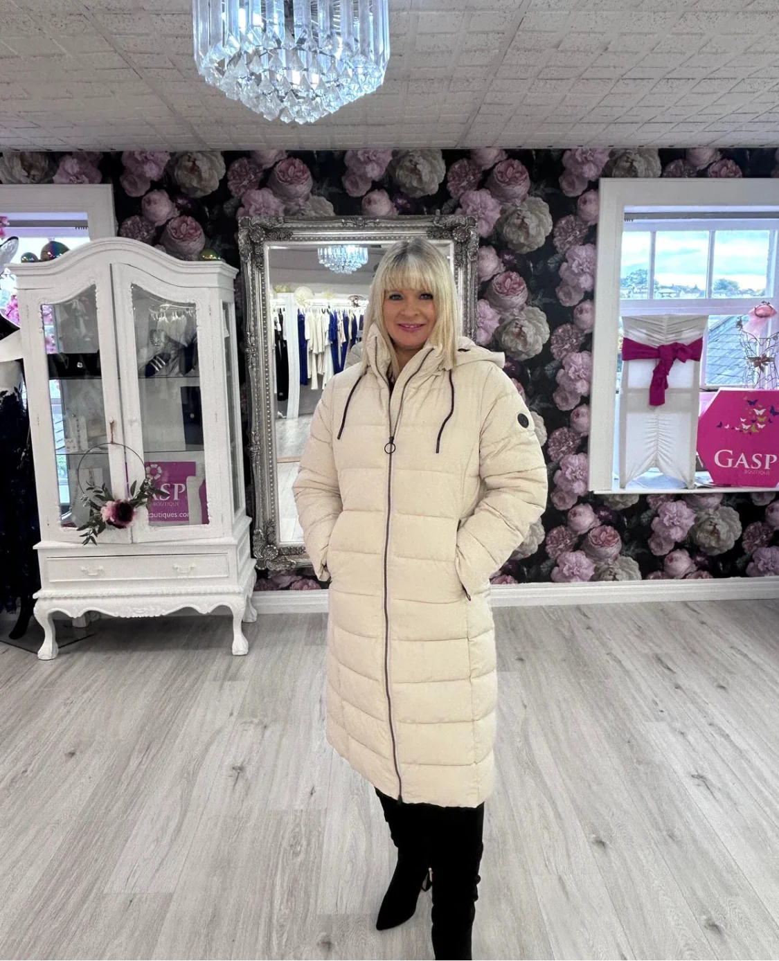 Frandsen Longline Quilted Coat – Cream - Image 4
