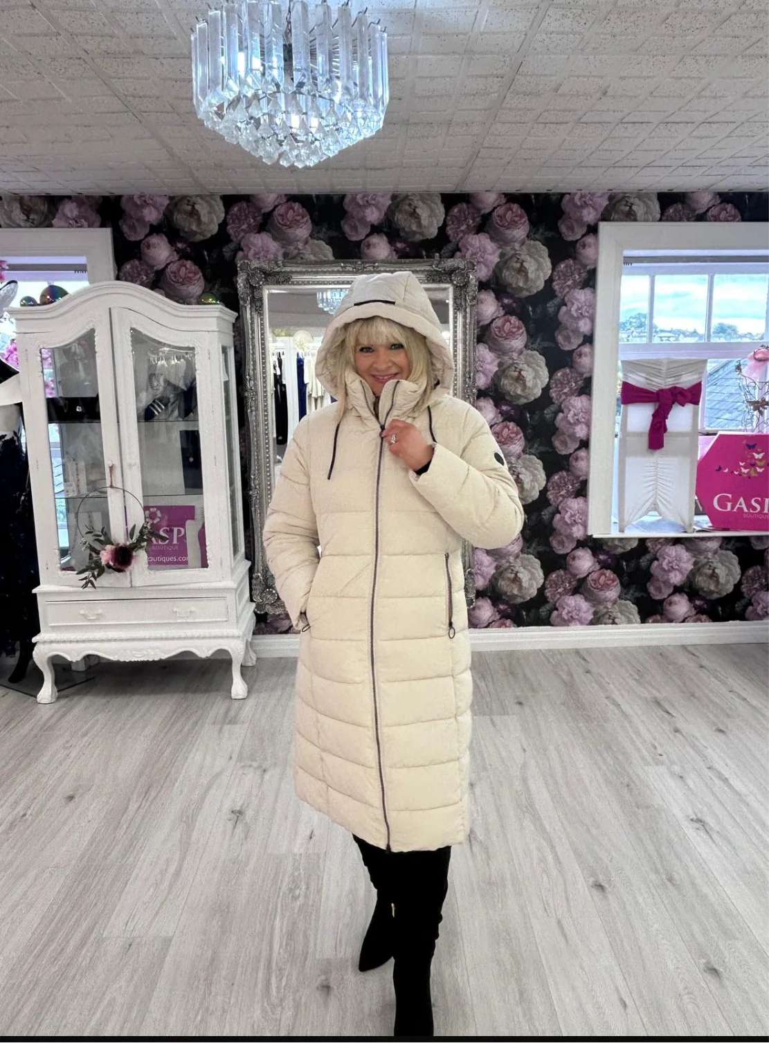 Frandsen Longline Quilted Coat – Cream - Image 5