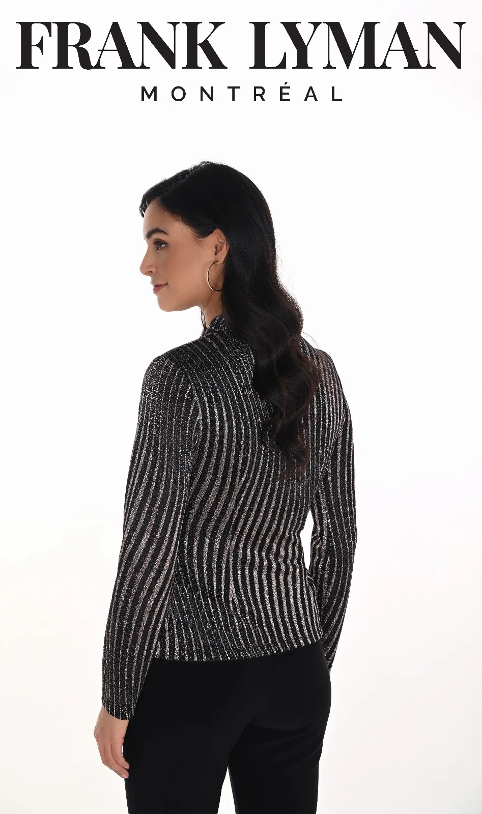 : Frank Lyman Black & Gold Metallic Wrap Top - Image 3