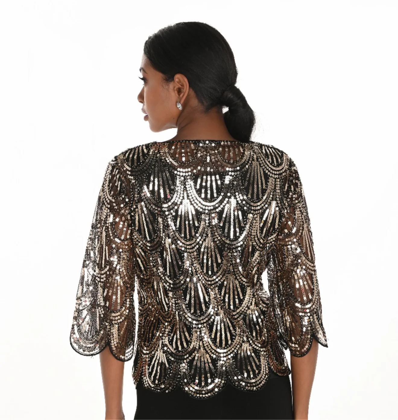 Frank Lyman Black & Gold Sequin Cape Jacket - Image 3
