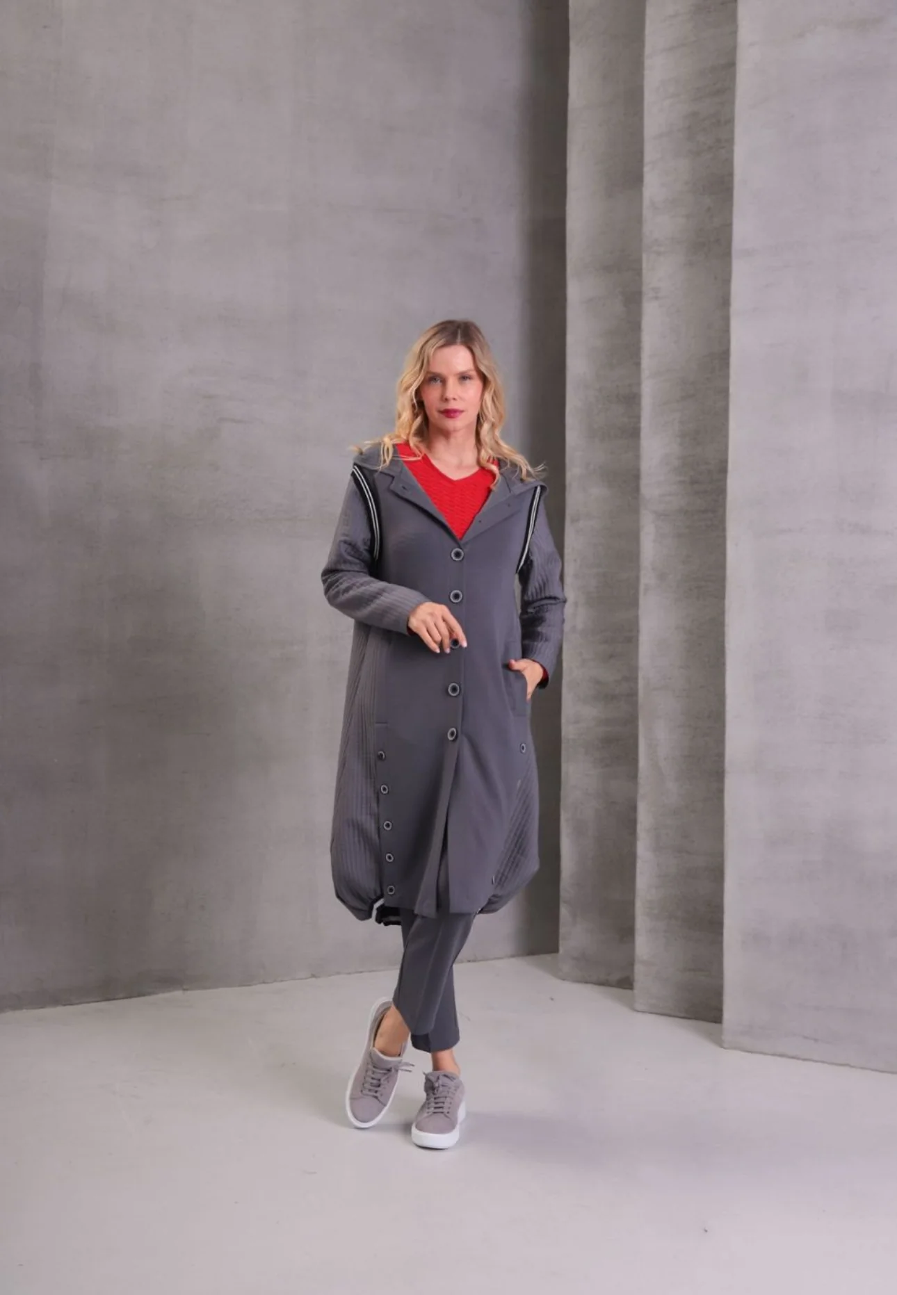 Inco grey maxi buttoned coat