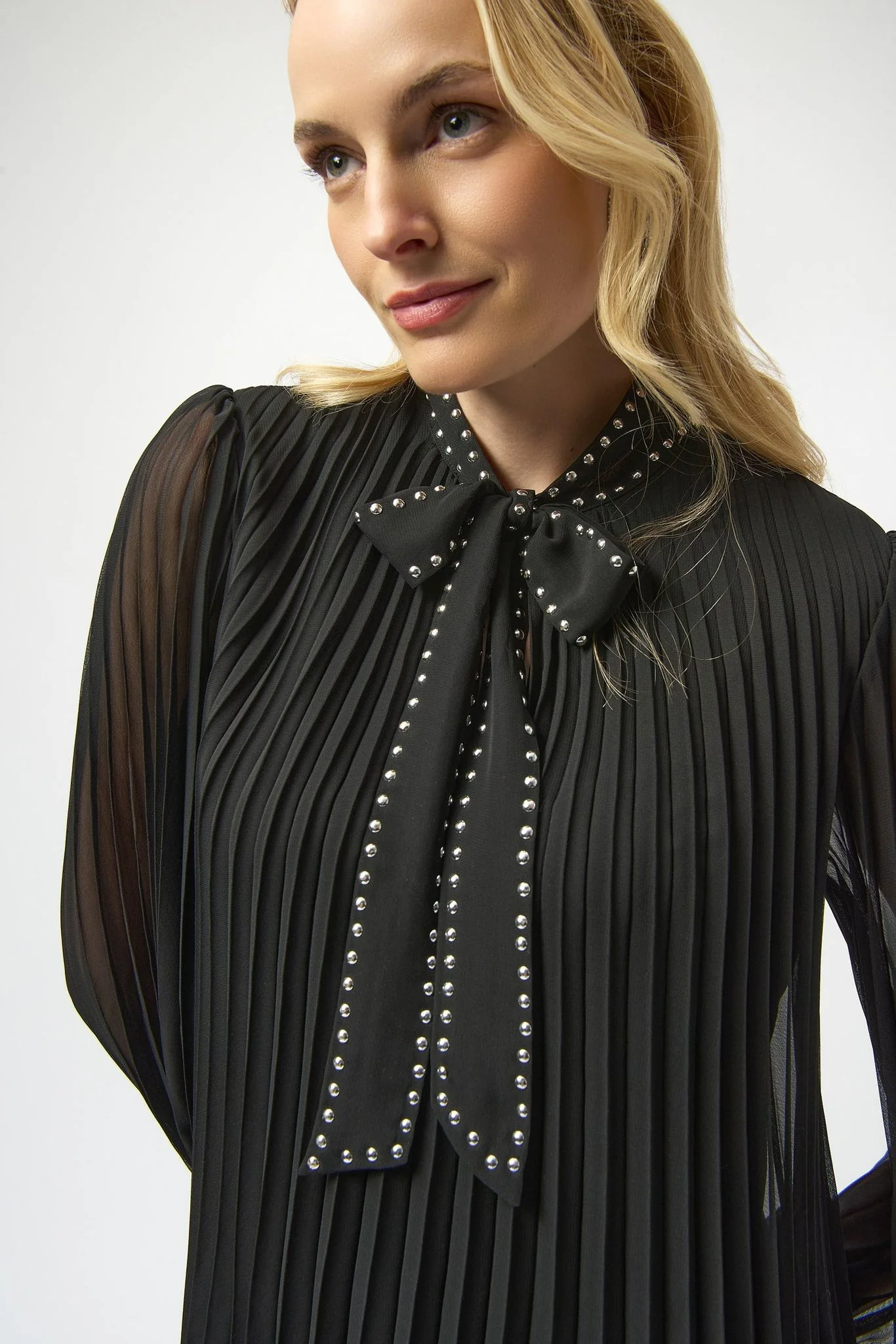 JOESPH RIBKOFF pleated chiffon A-Line black dress 254902 - Image 2