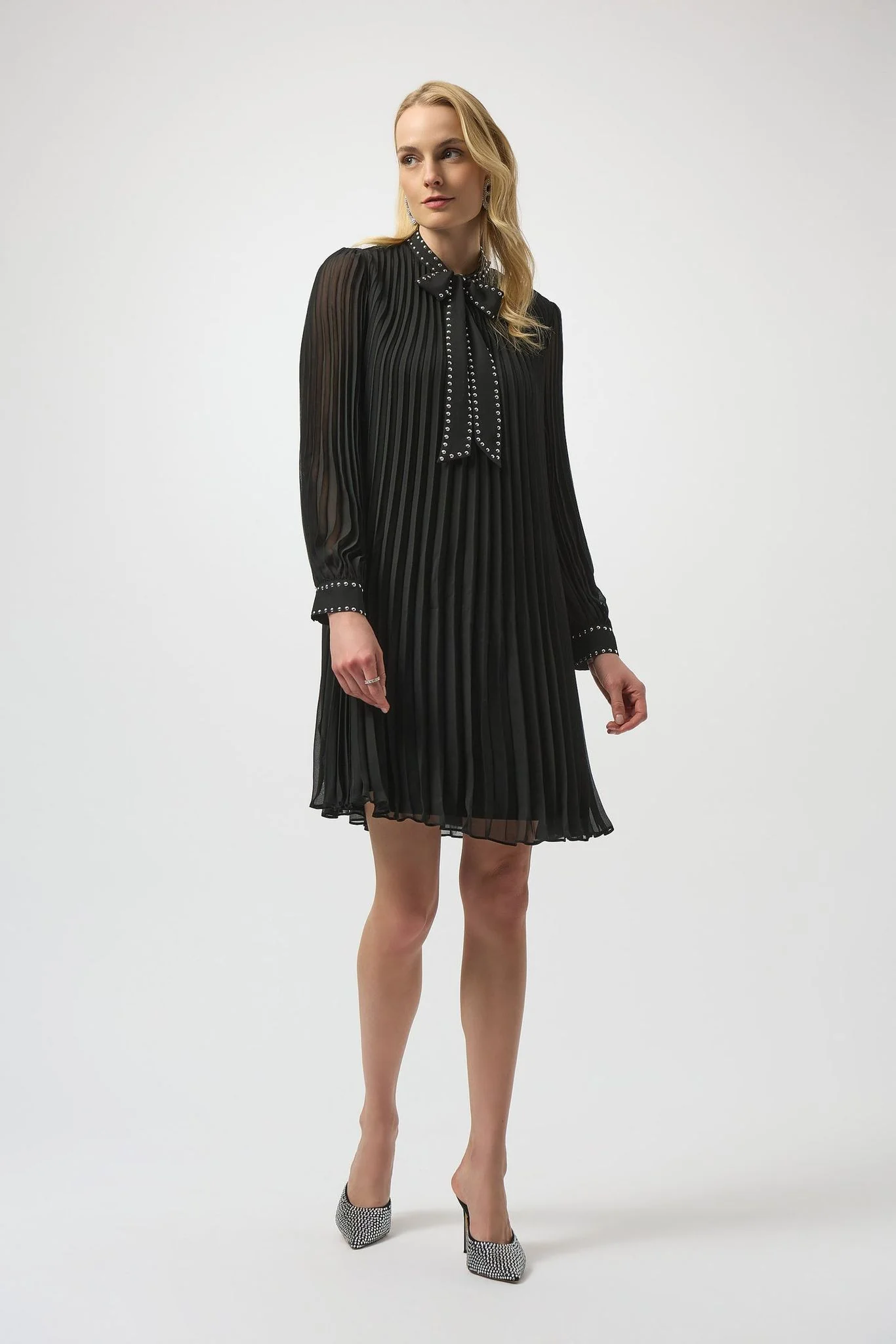 JOESPH RIBKOFF pleated chiffon A-Line black dress 254902 - Image 3