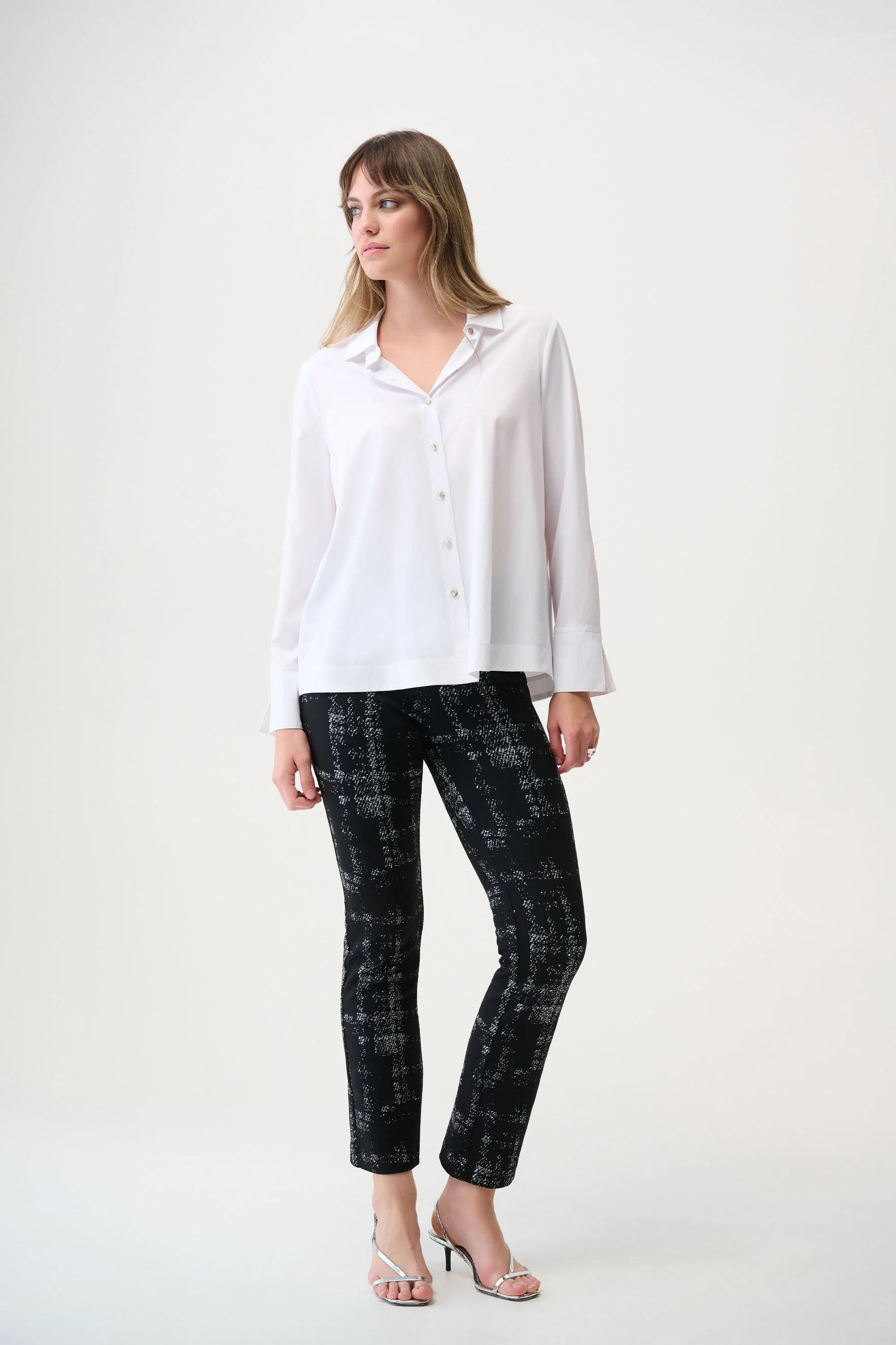 JOESPH RIBKOFF 253923 Stretch Poplin Button-Front Blouse with Zipper Accent in optic white - Image 3