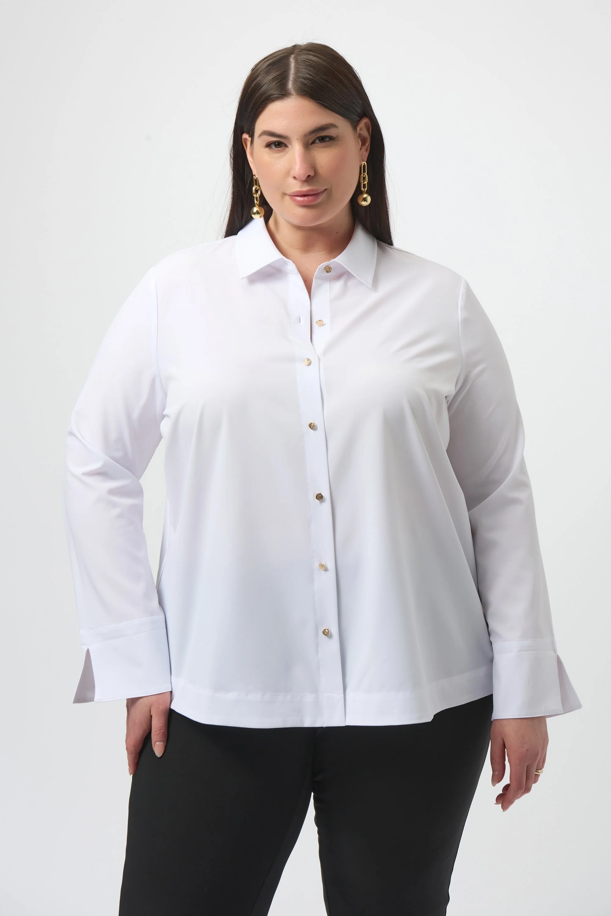 JOESPH RIBKOFF 253923 Stretch Poplin Button-Front Blouse with Zipper Accent in optic white - Image 5