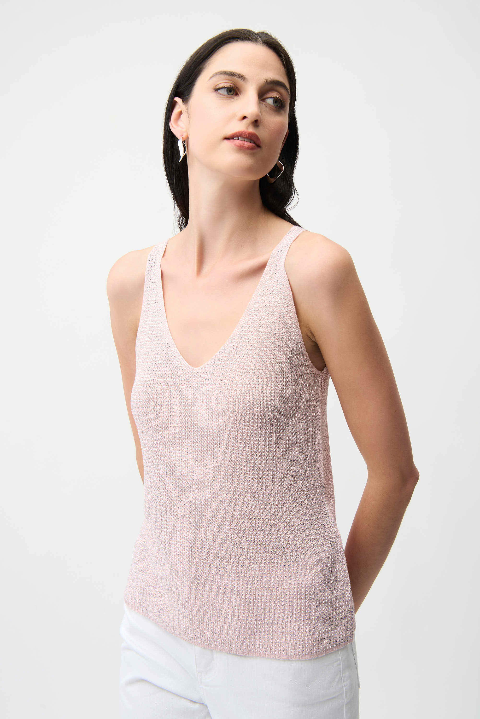 JOSEPH RIBKOFF 252915S26 Metallic Knitted Camisole with Rhinestones - Image 3