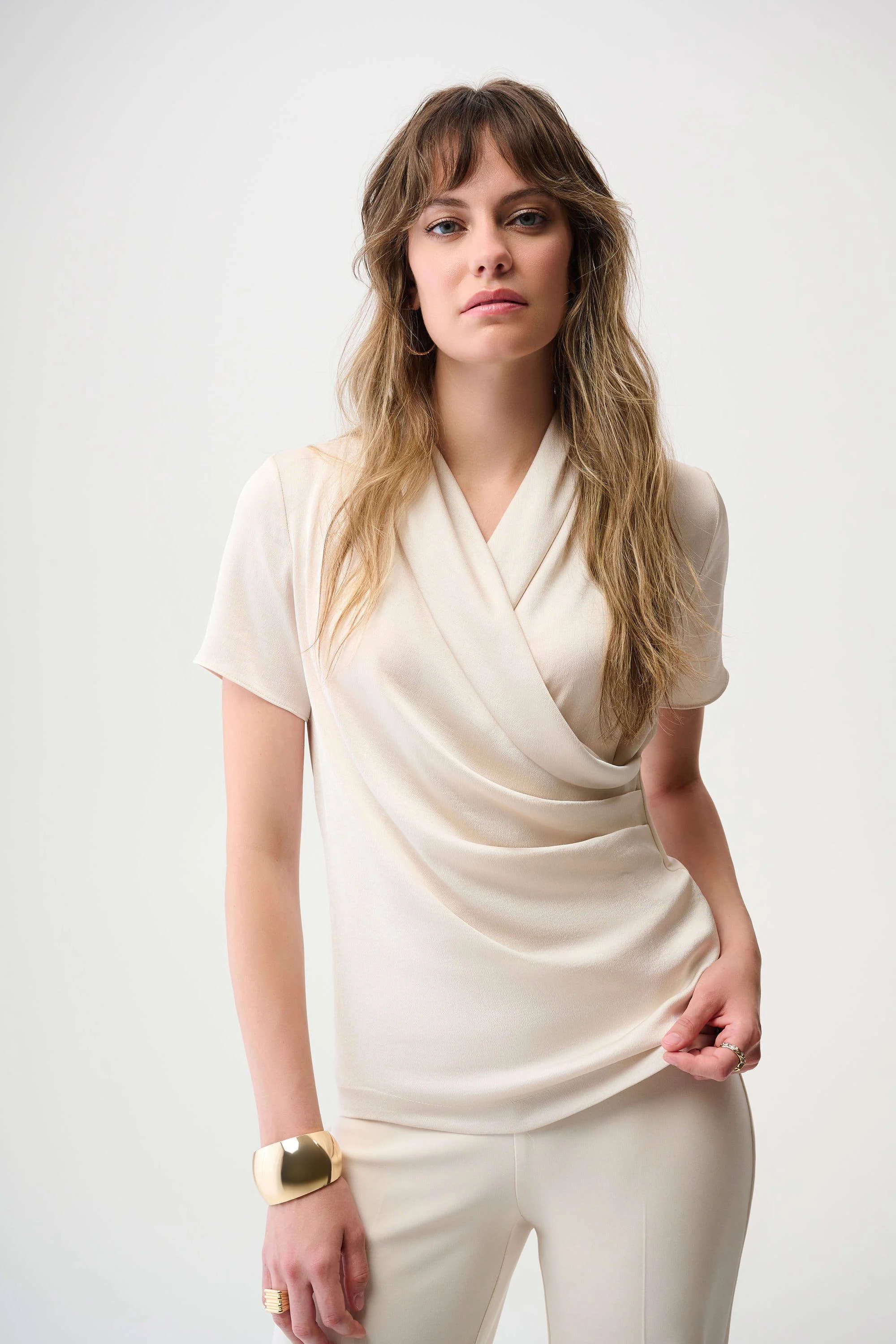 JOSEPH RIBKOFF 253237F25 Recycled Satin And Silky Knit Wrap Top - Image 3