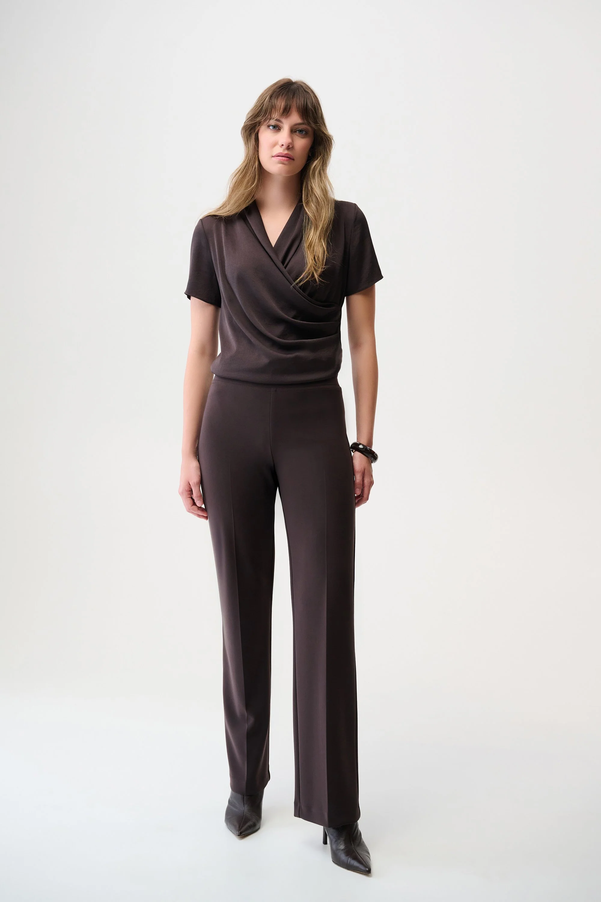 JOSEPH RIBKOFF 253237F25 Recycled Satin And Silky Knit Wrap Top in mocha - Image 2