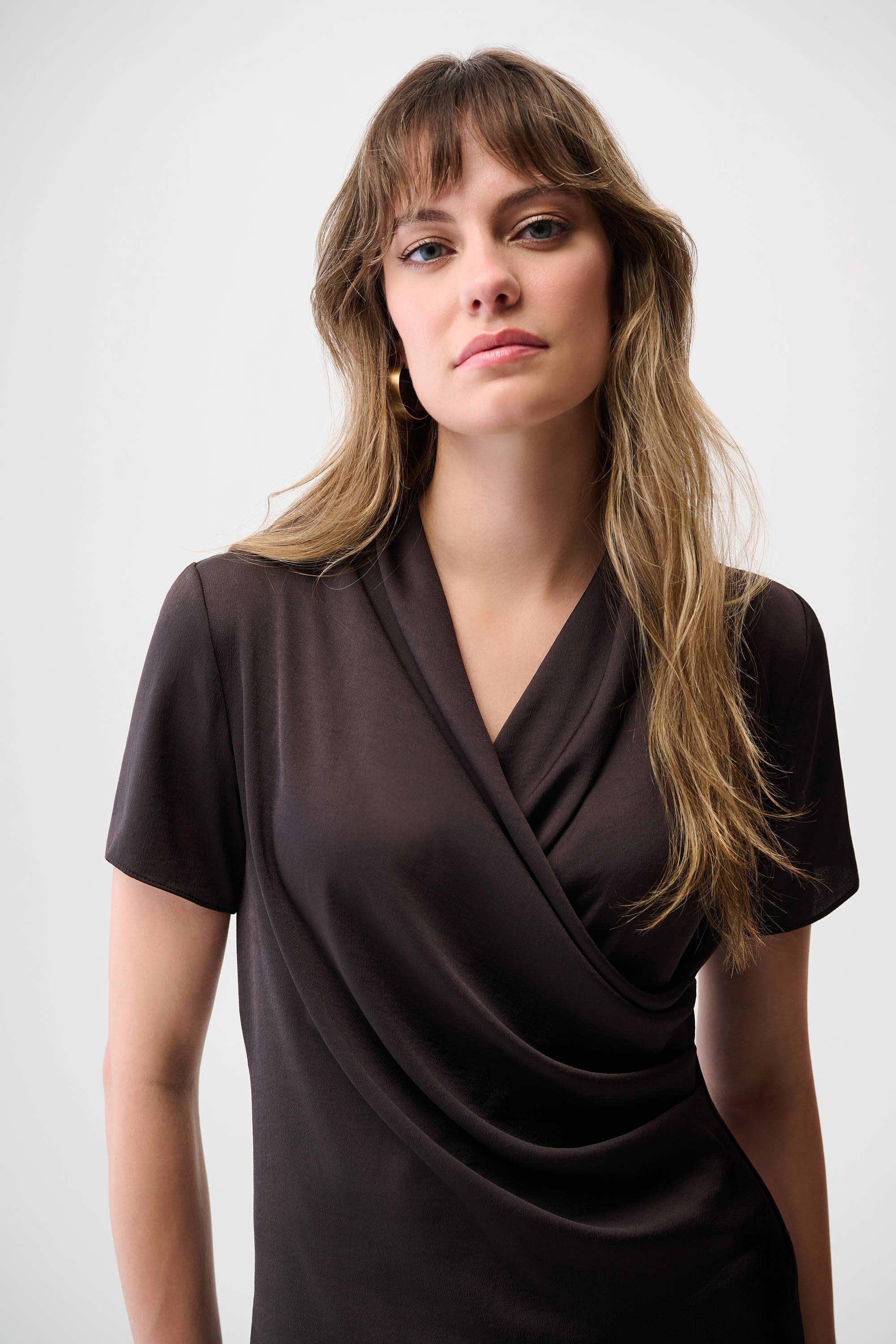 JOSEPH RIBKOFF 253237F25 Recycled Satin And Silky Knit Wrap Top in mocha - Image 4