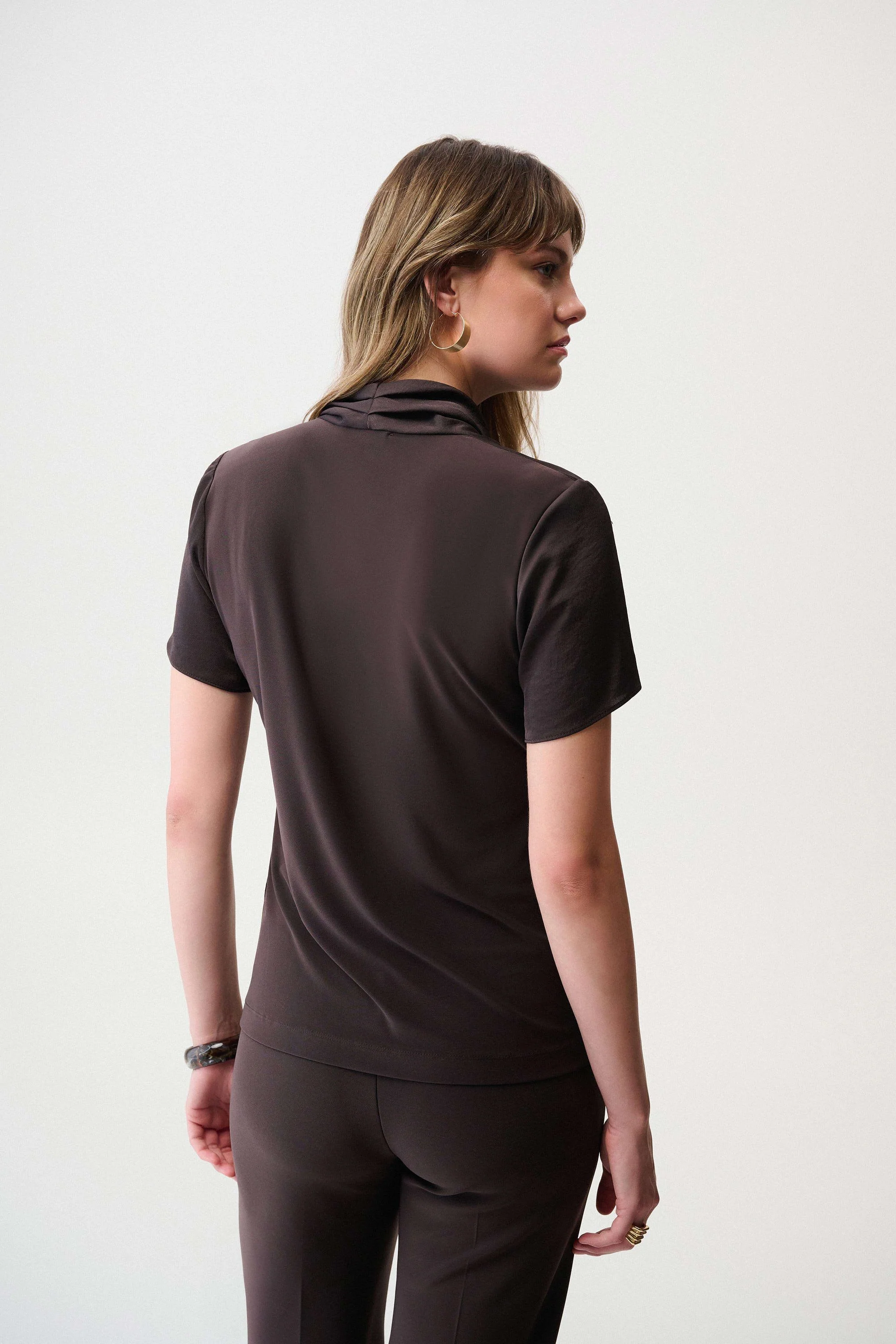 JOSEPH RIBKOFF 253237F25 Recycled Satin And Silky Knit Wrap Top in mocha - Image 5