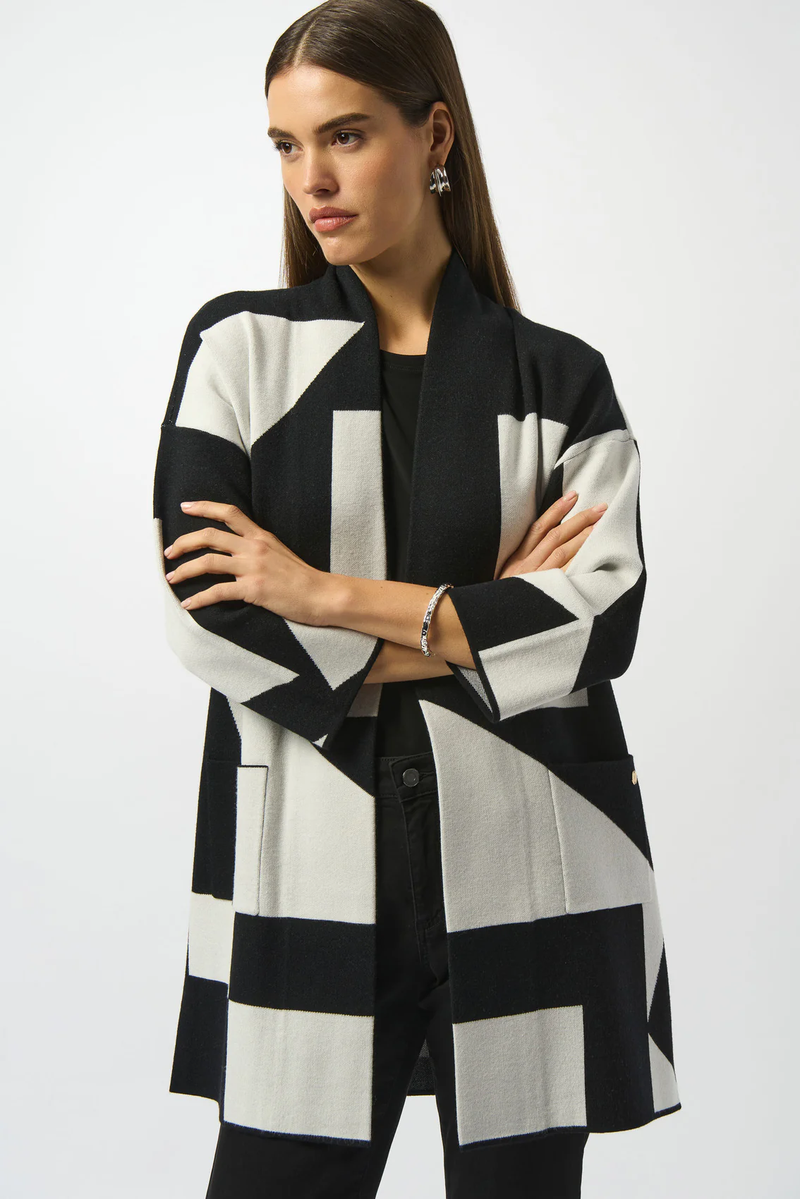 Joseph Ribkoff 253901 Jacquard
Knit Colour-Block Cover-Up - Image 2