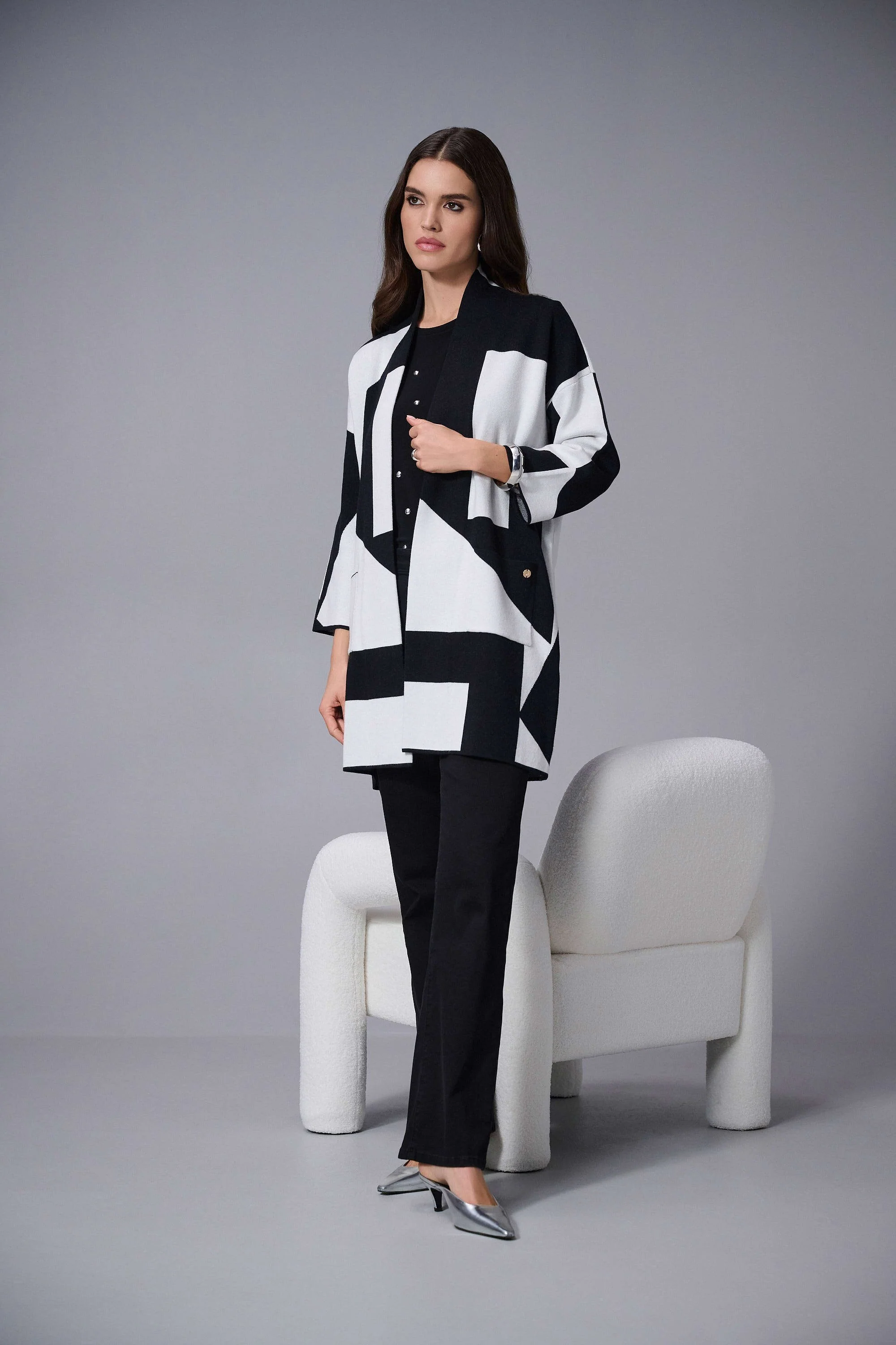 Joseph Ribkoff 253901 Jacquard
Knit Colour-Block Cover-Up - Image 5