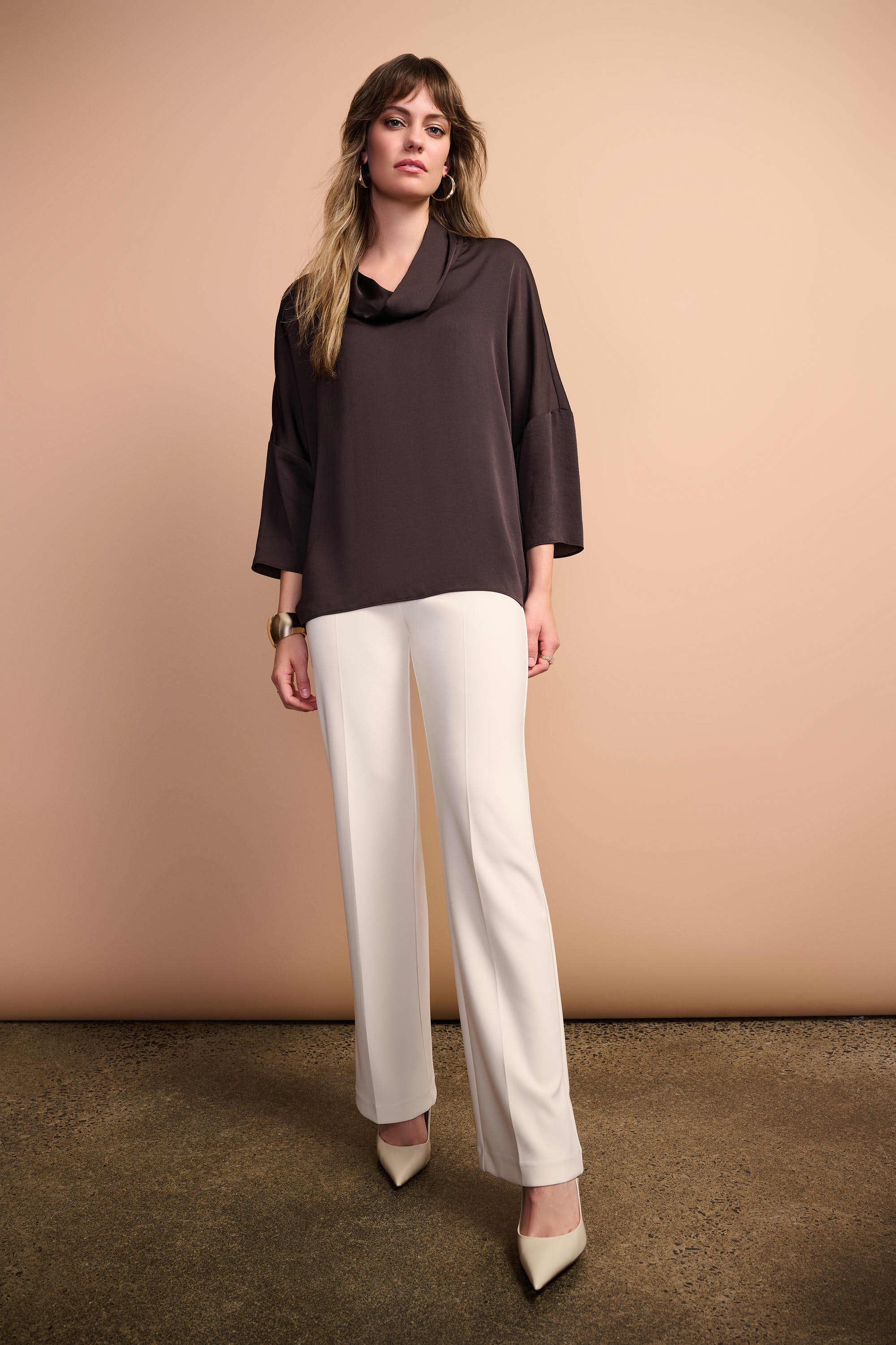 JOSEPH RIBKOFF 254217 Recycled Satin Boxy Tunic with Cowl Collar in mocha - Image 2