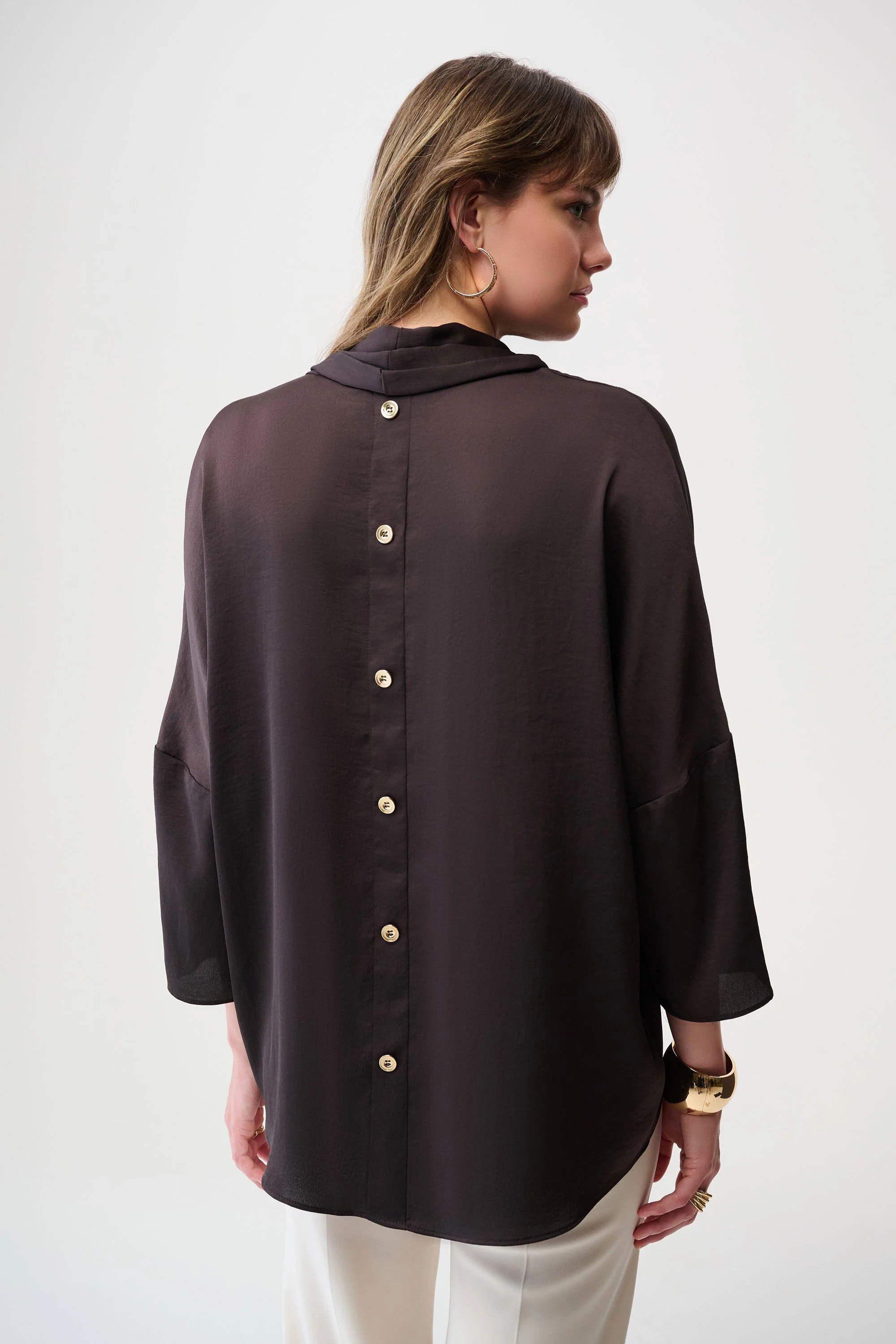 JOSEPH RIBKOFF 254217 Recycled Satin Boxy Tunic with Cowl Collar in mocha - Image 3