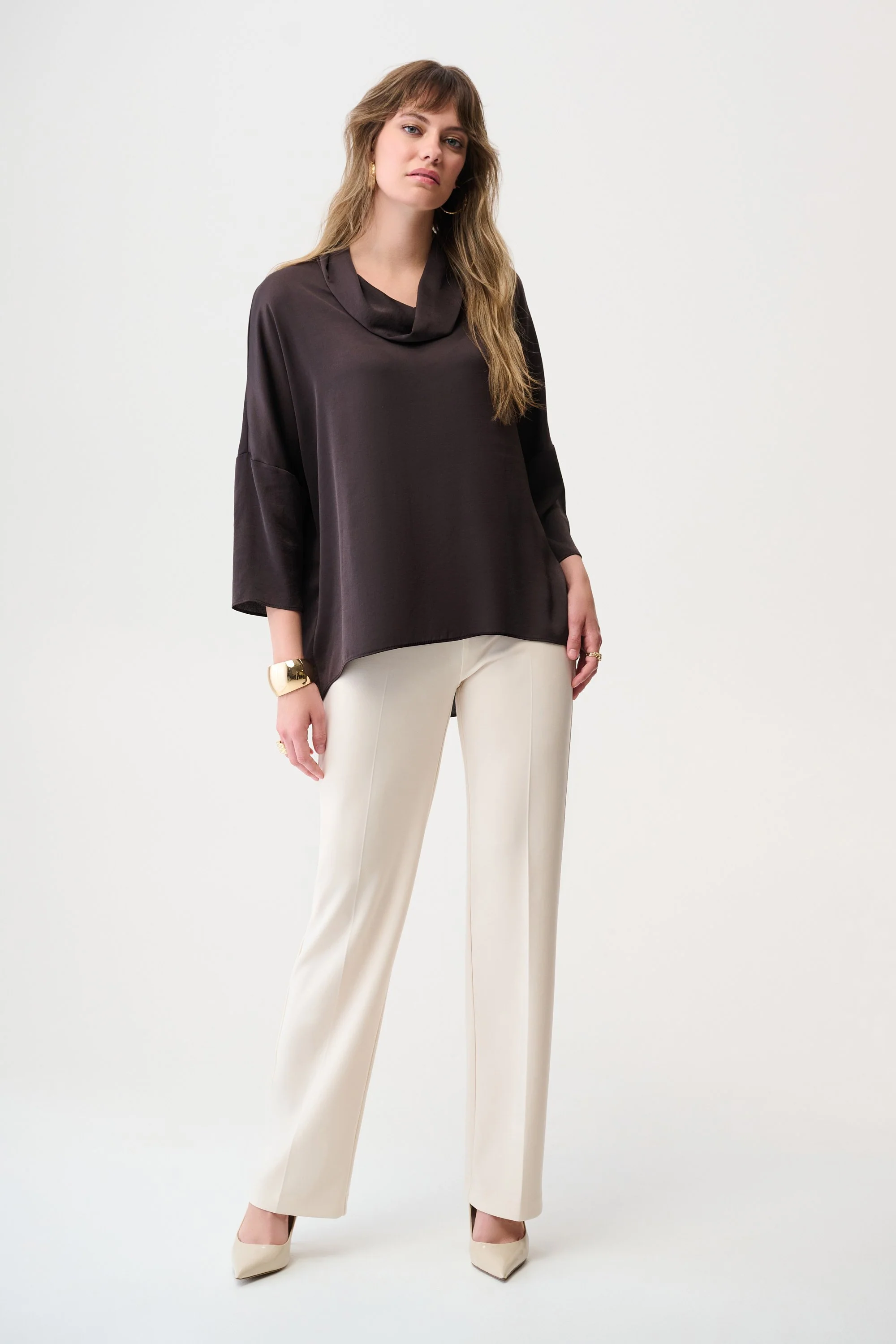 JOSEPH RIBKOFF 254217 Recycled Satin Boxy Tunic with Cowl Collar in mocha - Image 4